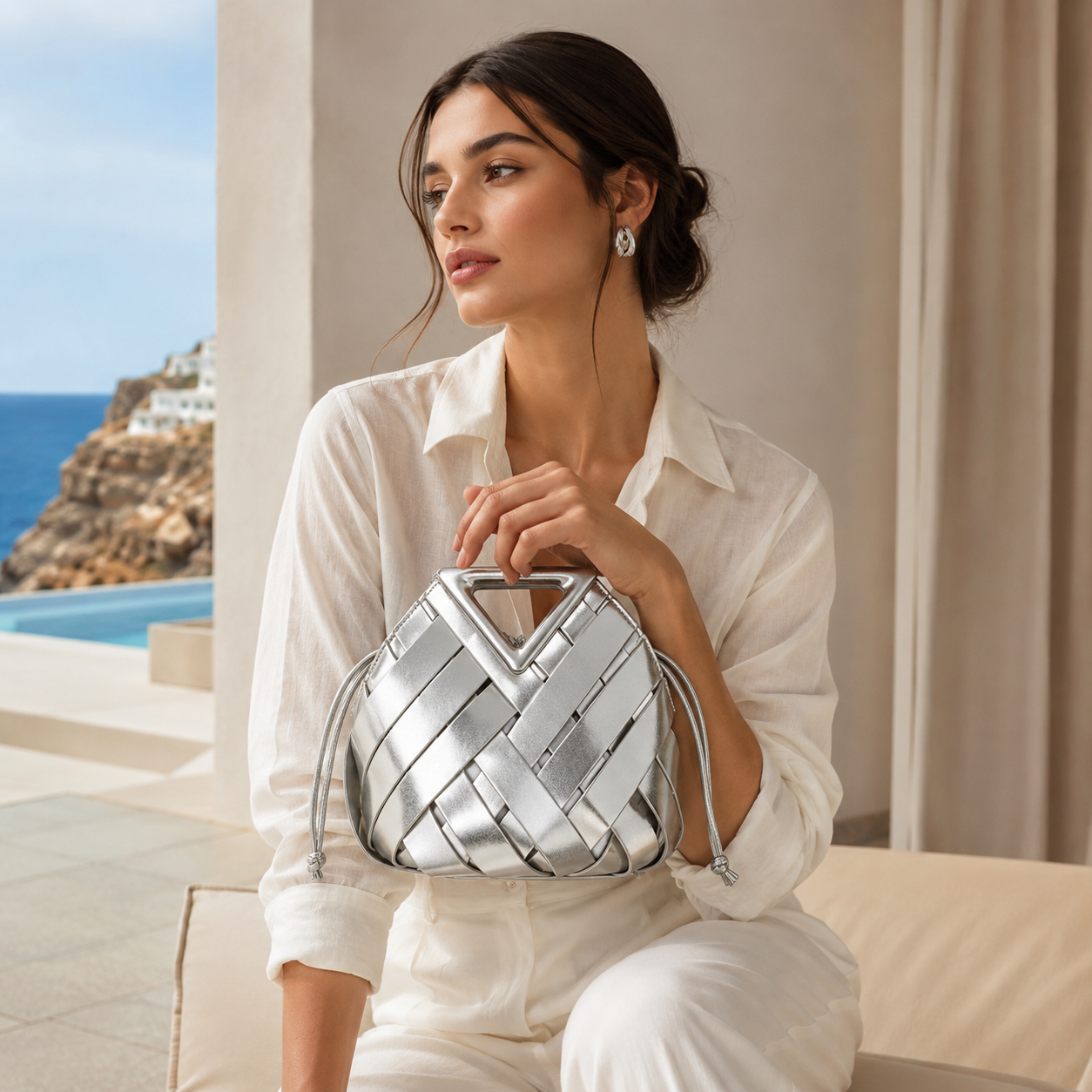 Amara Sculpted Woven Bucket Bag CT31