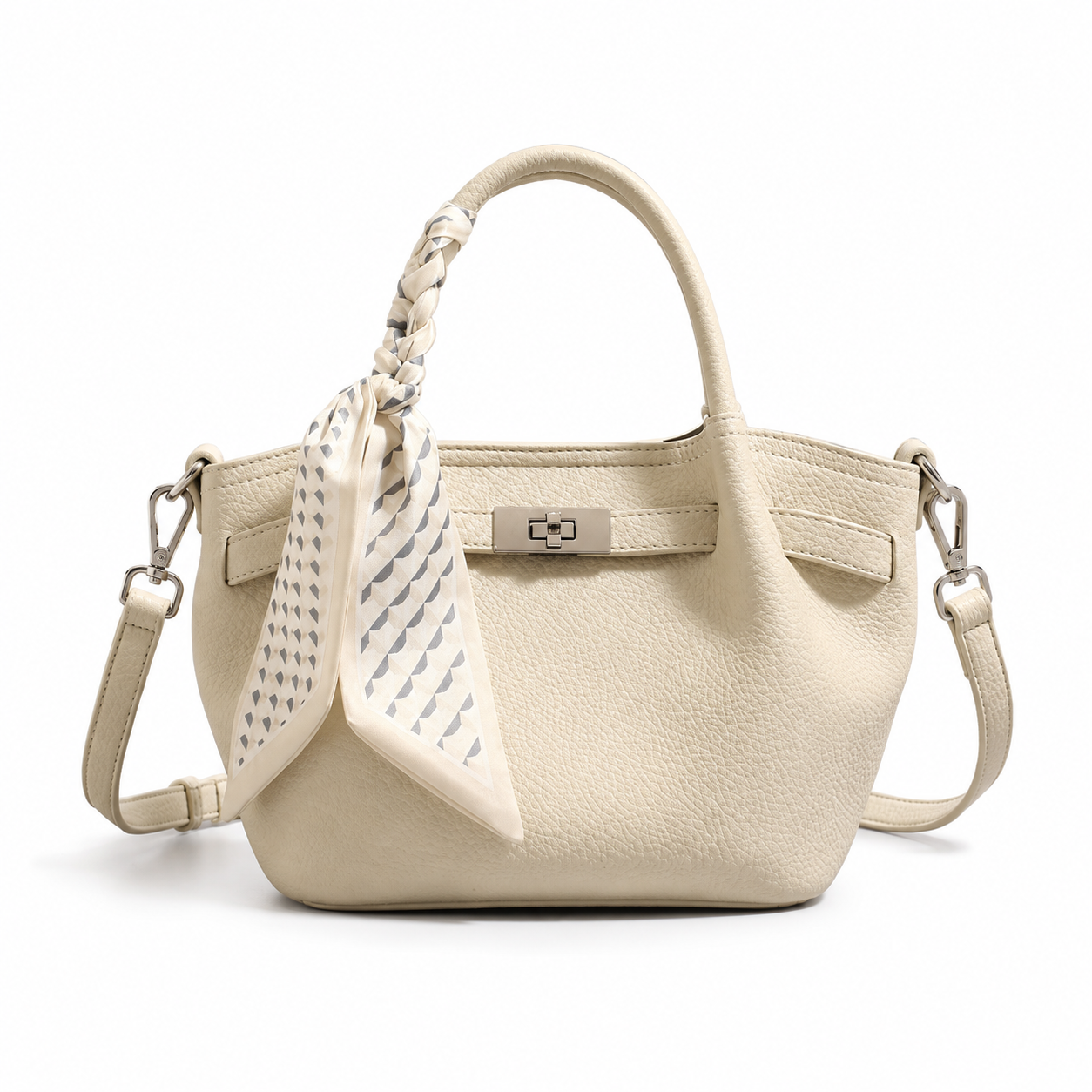 Célestine Silk-Scarf Leather Top Handle Bag CT22