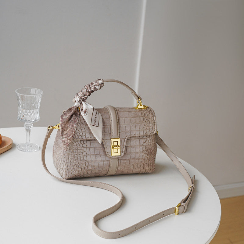 Croc-Embossed Structured Boston Crossbody Bag DW17