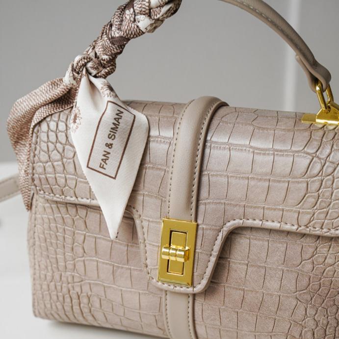 Croc-Embossed Structured Boston Crossbody Bag DW17