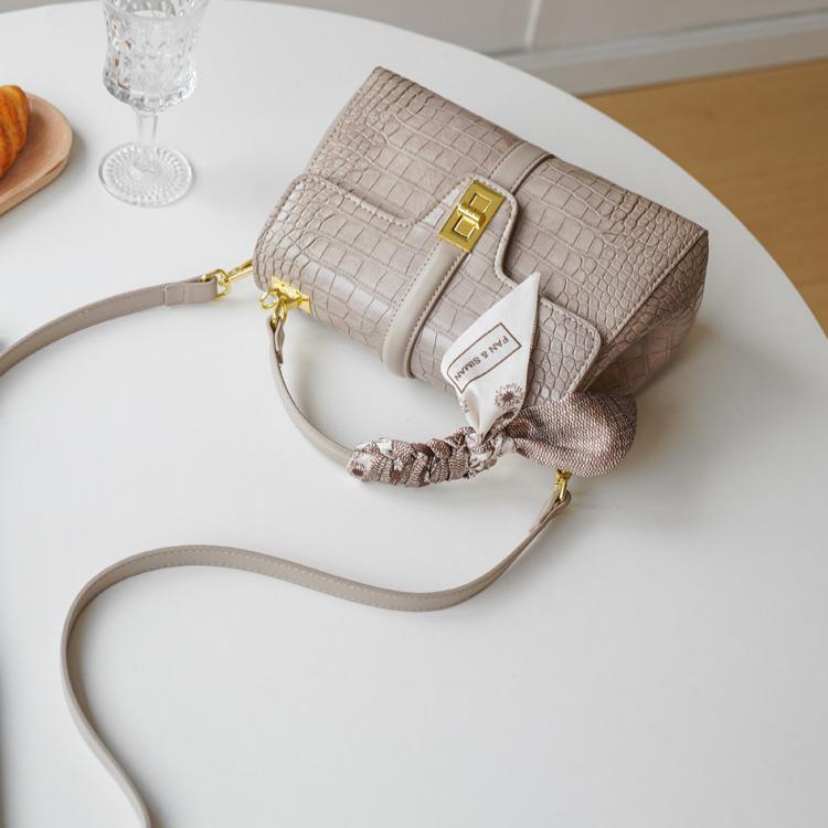 Croc-Embossed Structured Boston Crossbody Bag DW17