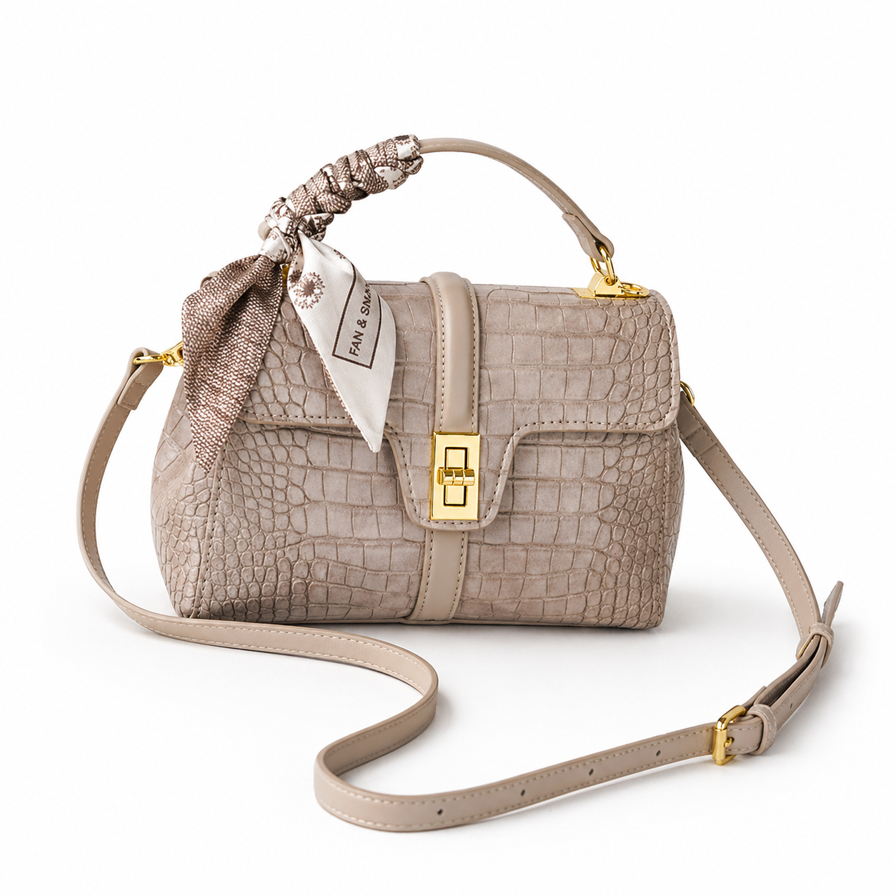 Croc-Embossed Structured Boston Crossbody Bag DW17