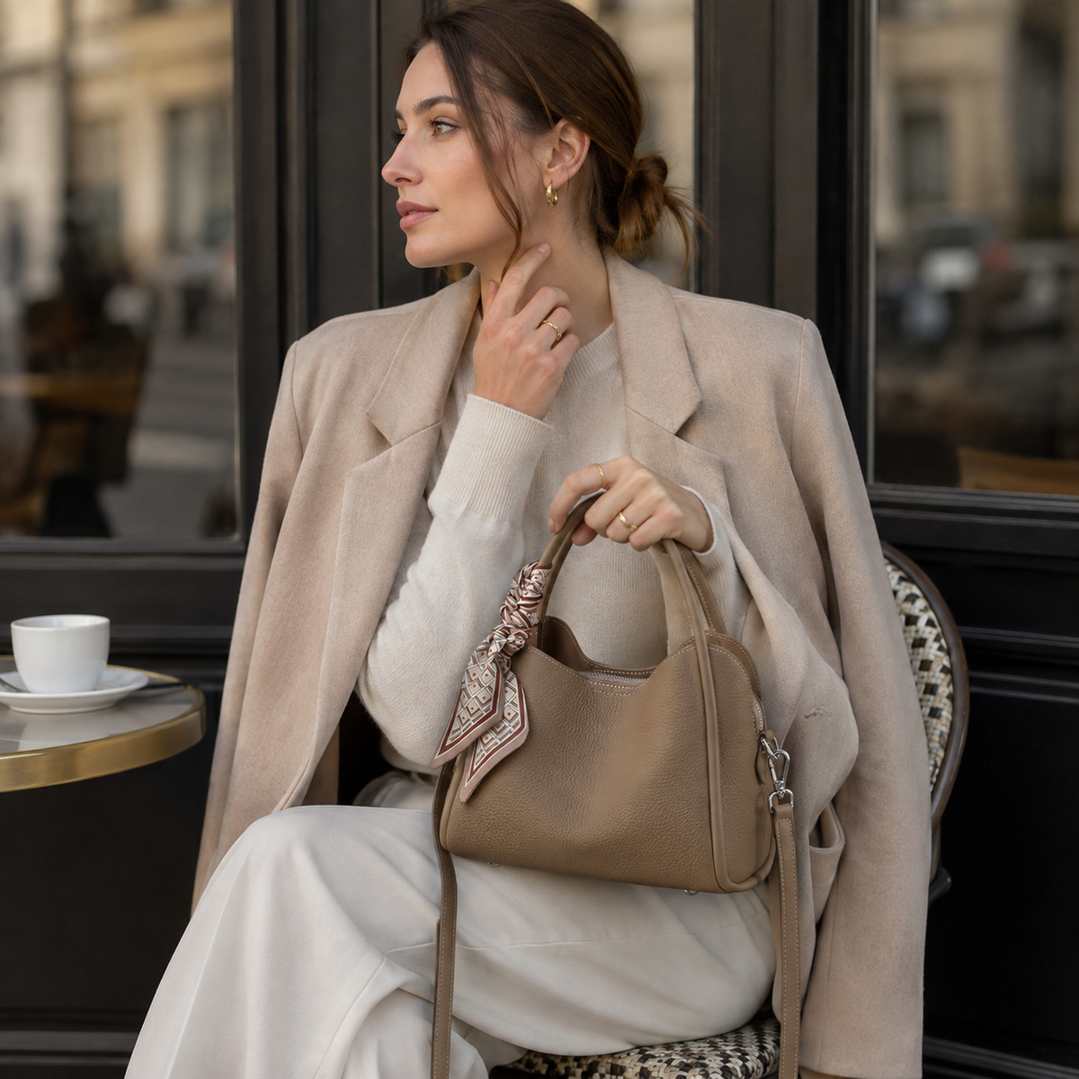 Éloise Silk-Scarf Cowhide Top Handle Bag EL34