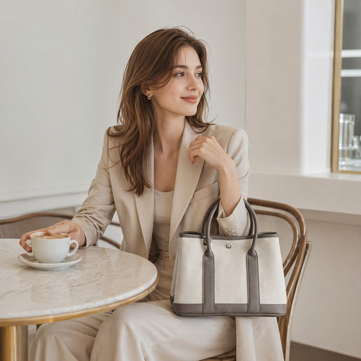 Garden Tote in Canvas and Pebbled Leather DW40