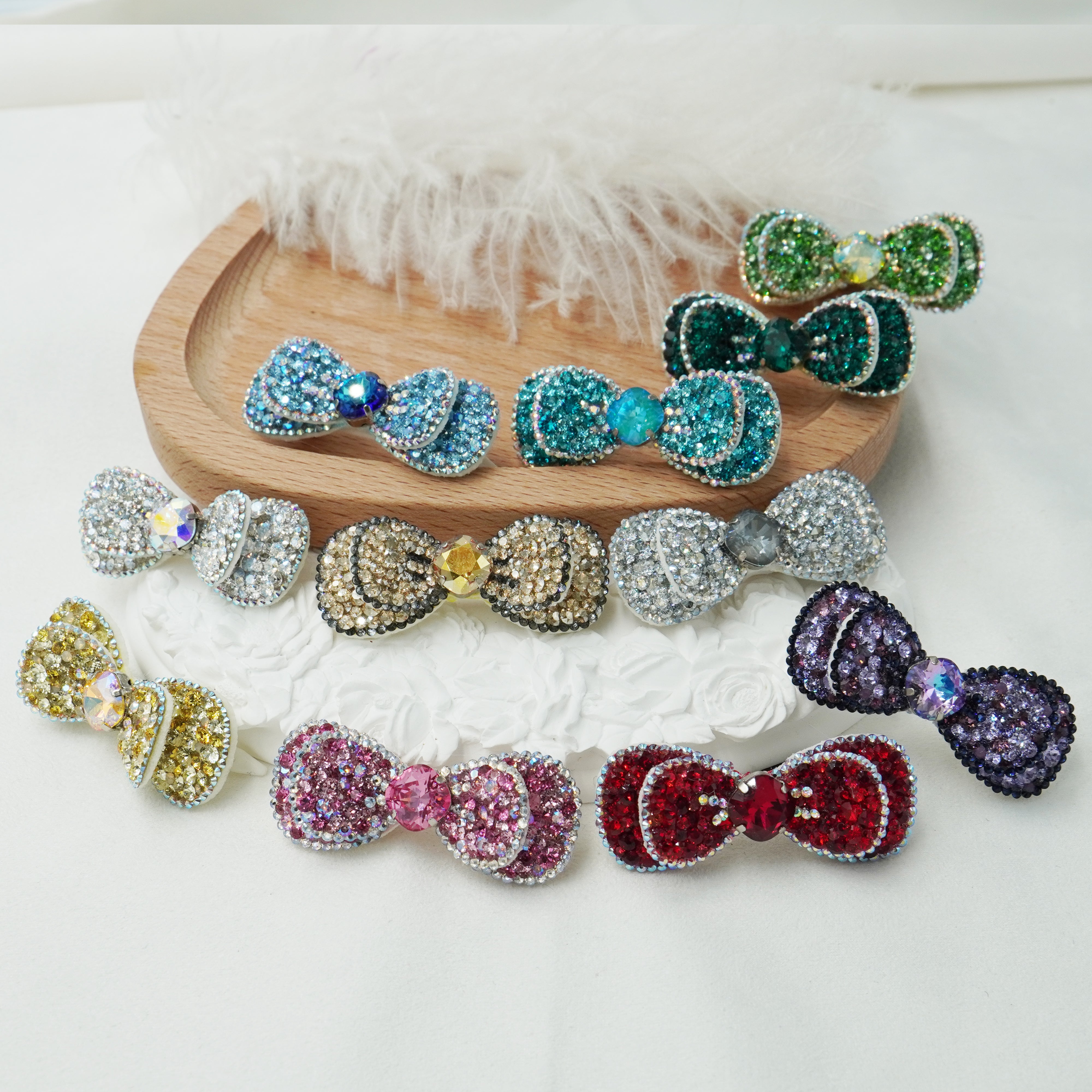 Lunapaw Double-Layer Structured Round Bow Luxury Crystal Top Clip TP21