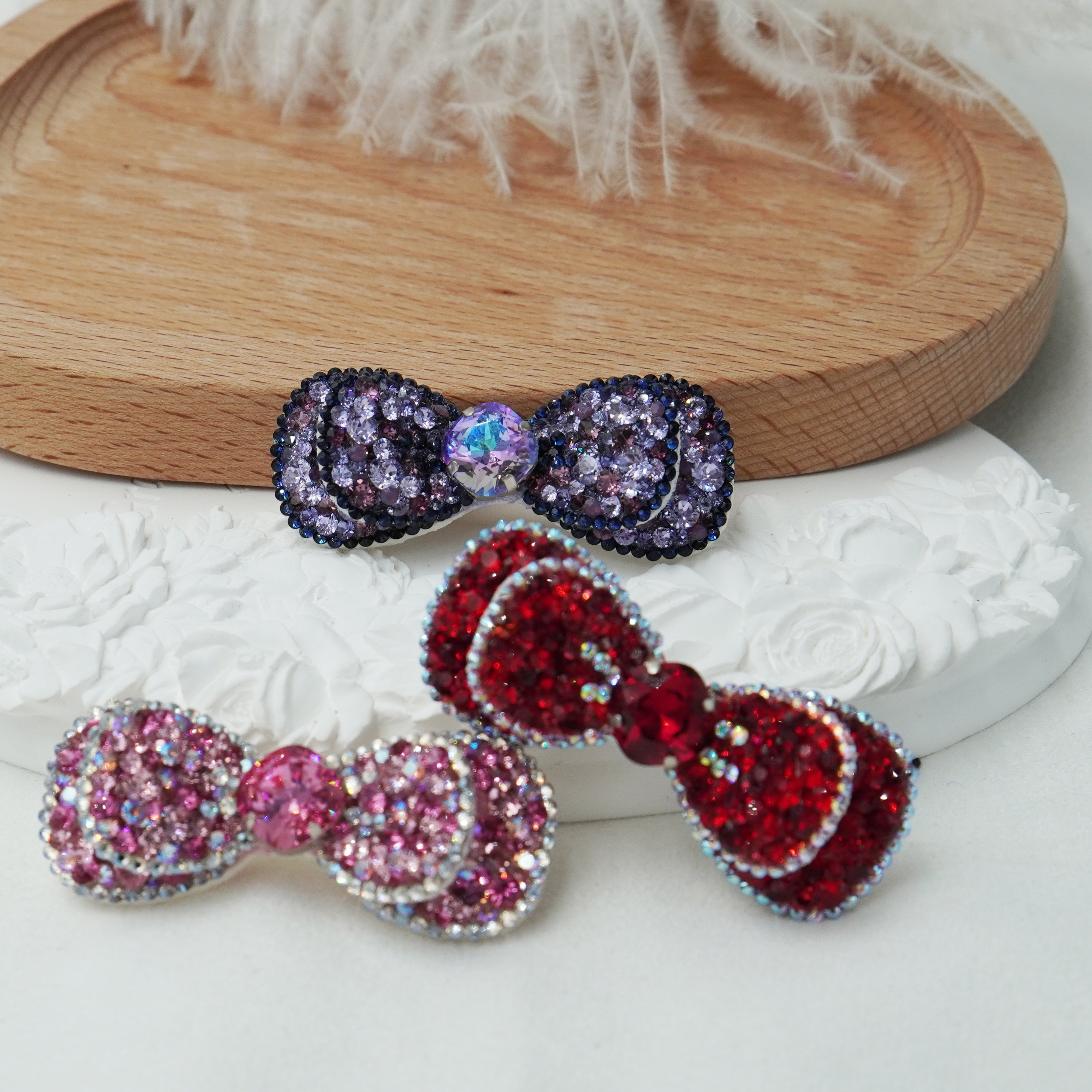 Lunapaw Double-Layer Structured Round Bow Luxury Crystal Top Clip TP21