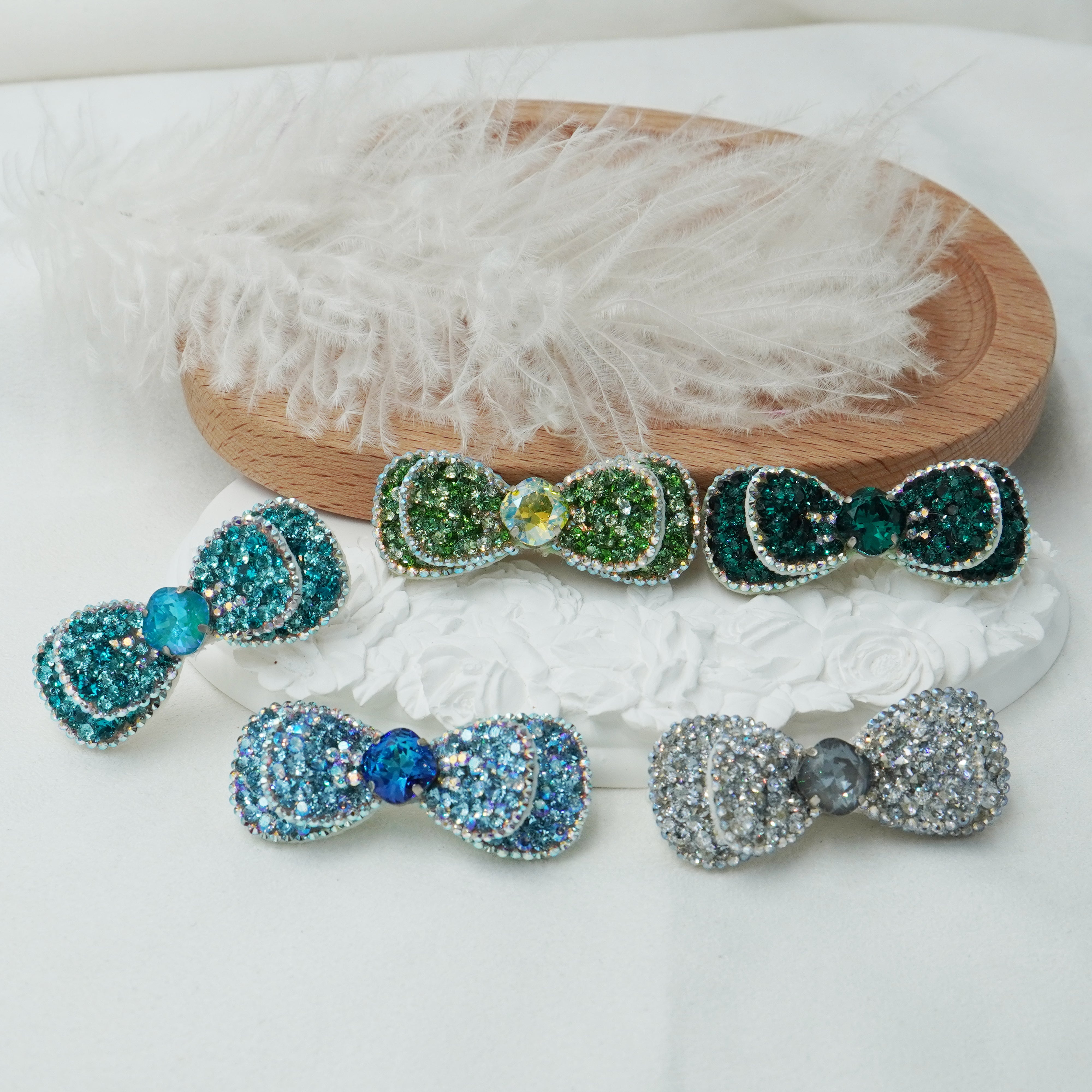 Lunapaw Double-Layer Structured Round Bow Luxury Crystal Top Clip TP21