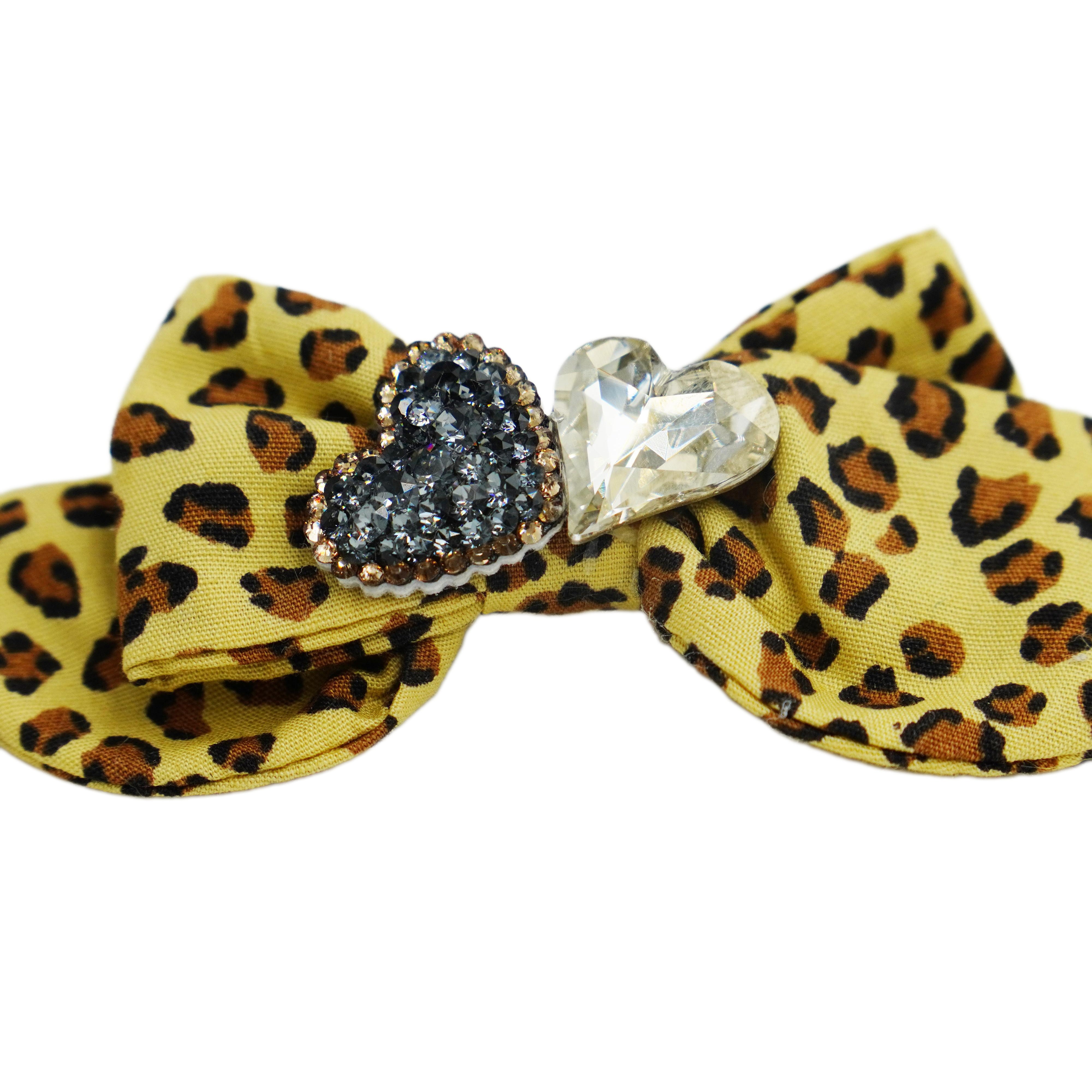 Lunapaw Polka Dot Leopard & Heart Luxury Crystal Fabric Top Clip TP2011