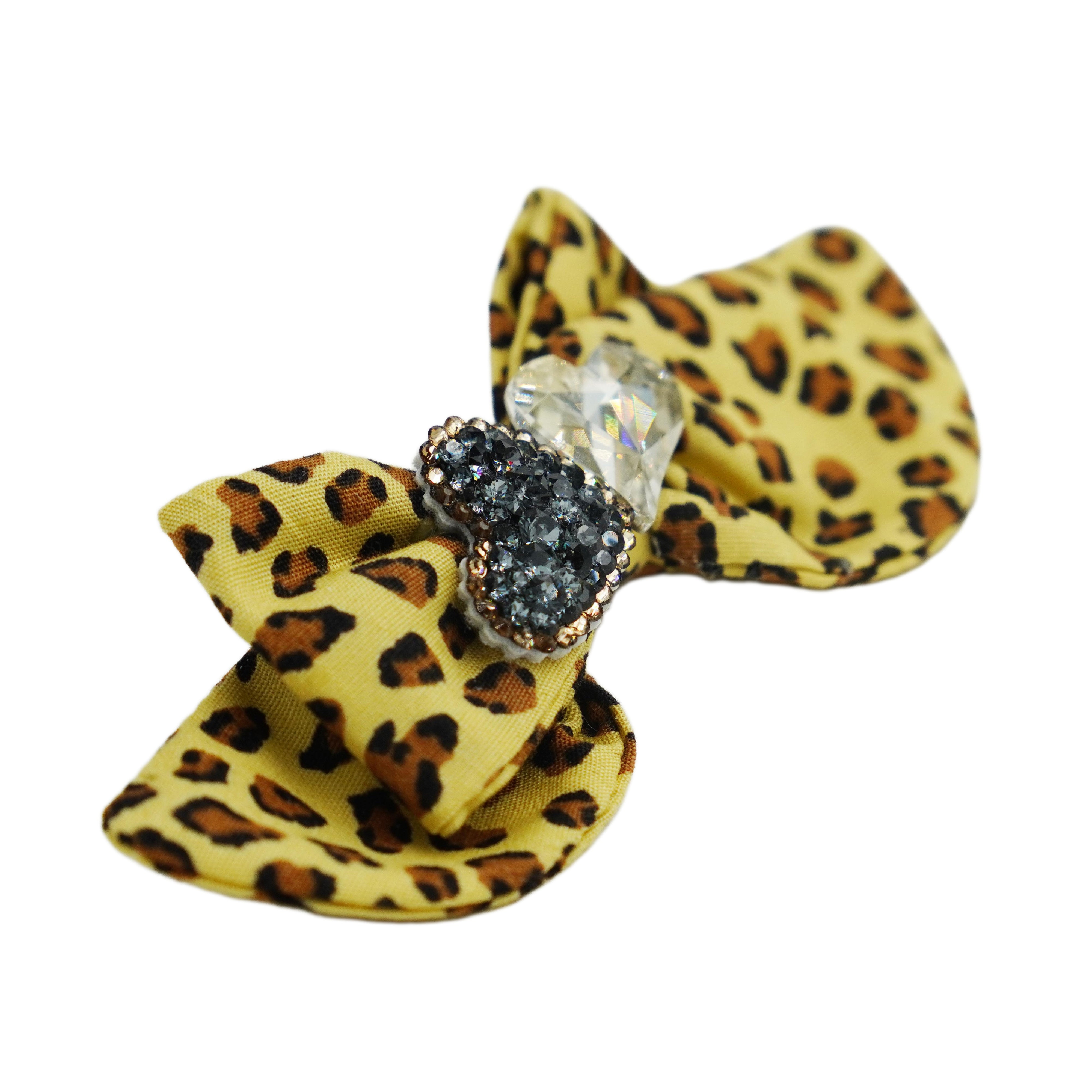 Lunapaw Polka Dot Leopard & Heart Luxury Crystal Fabric Top Clip TP2011
