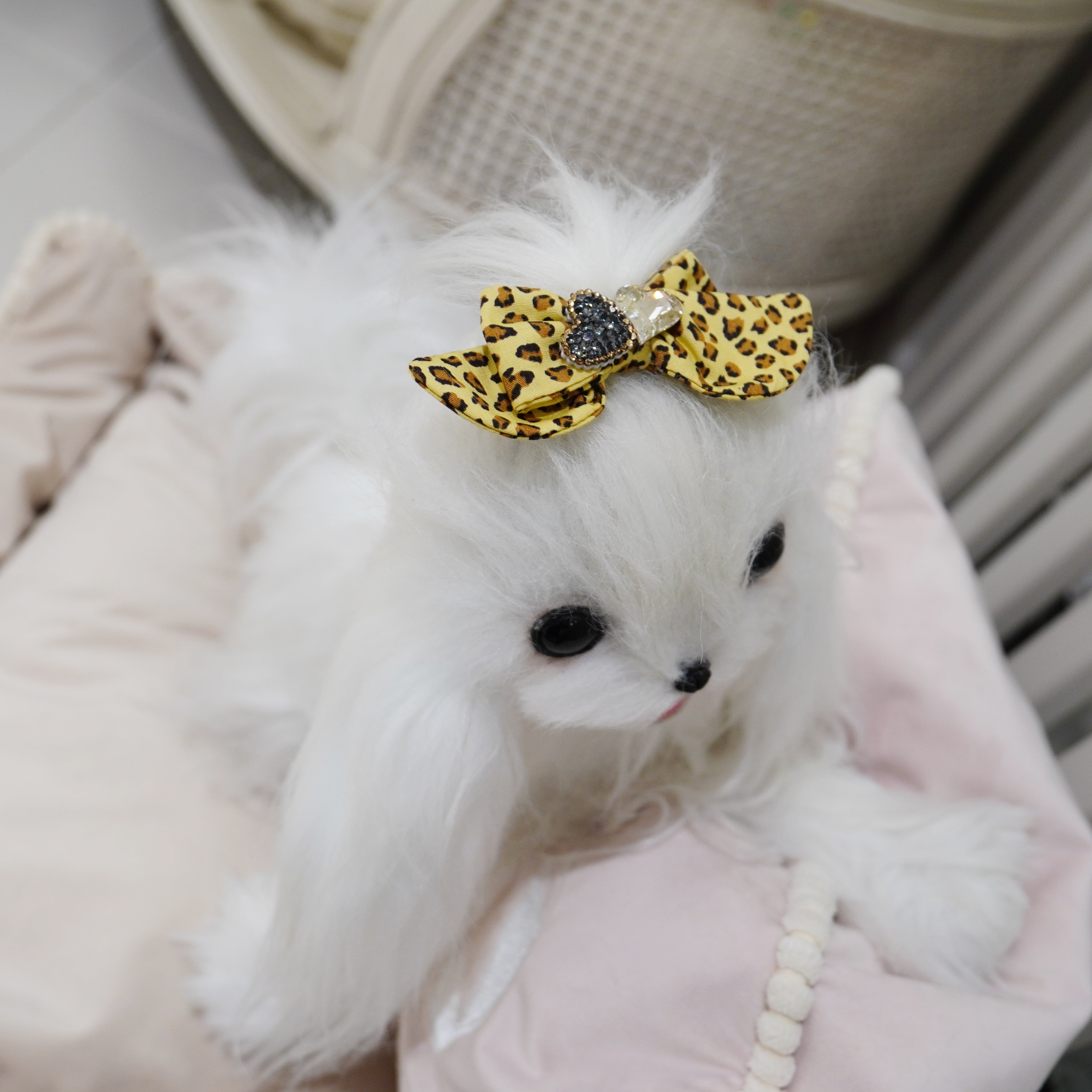 Lunapaw Polka Dot Leopard & Heart Luxury Crystal Fabric Top Clip TP2011