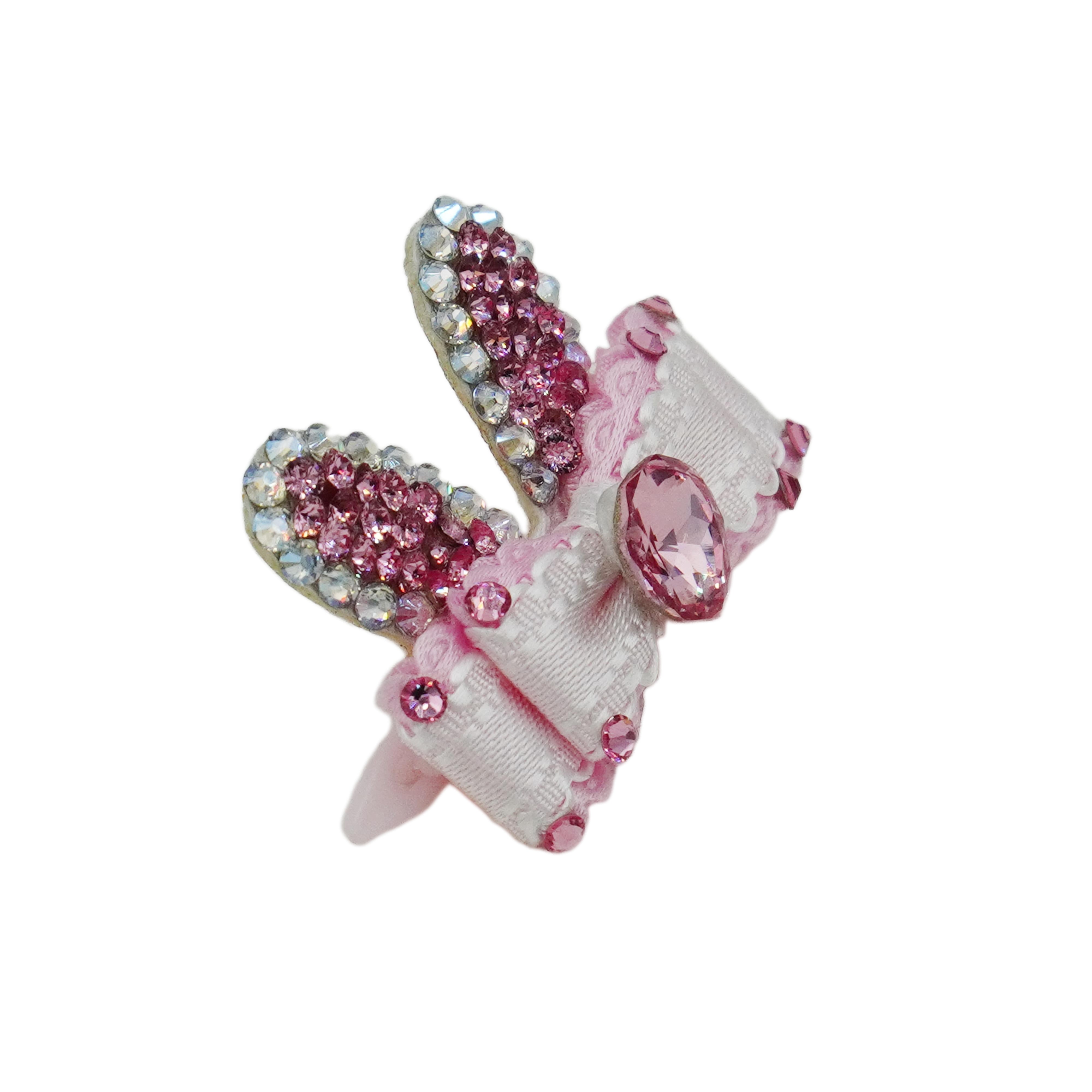 Lunapaw Bunny Ears Luxury Crystal & Fabric Bow Top Clip TP2021