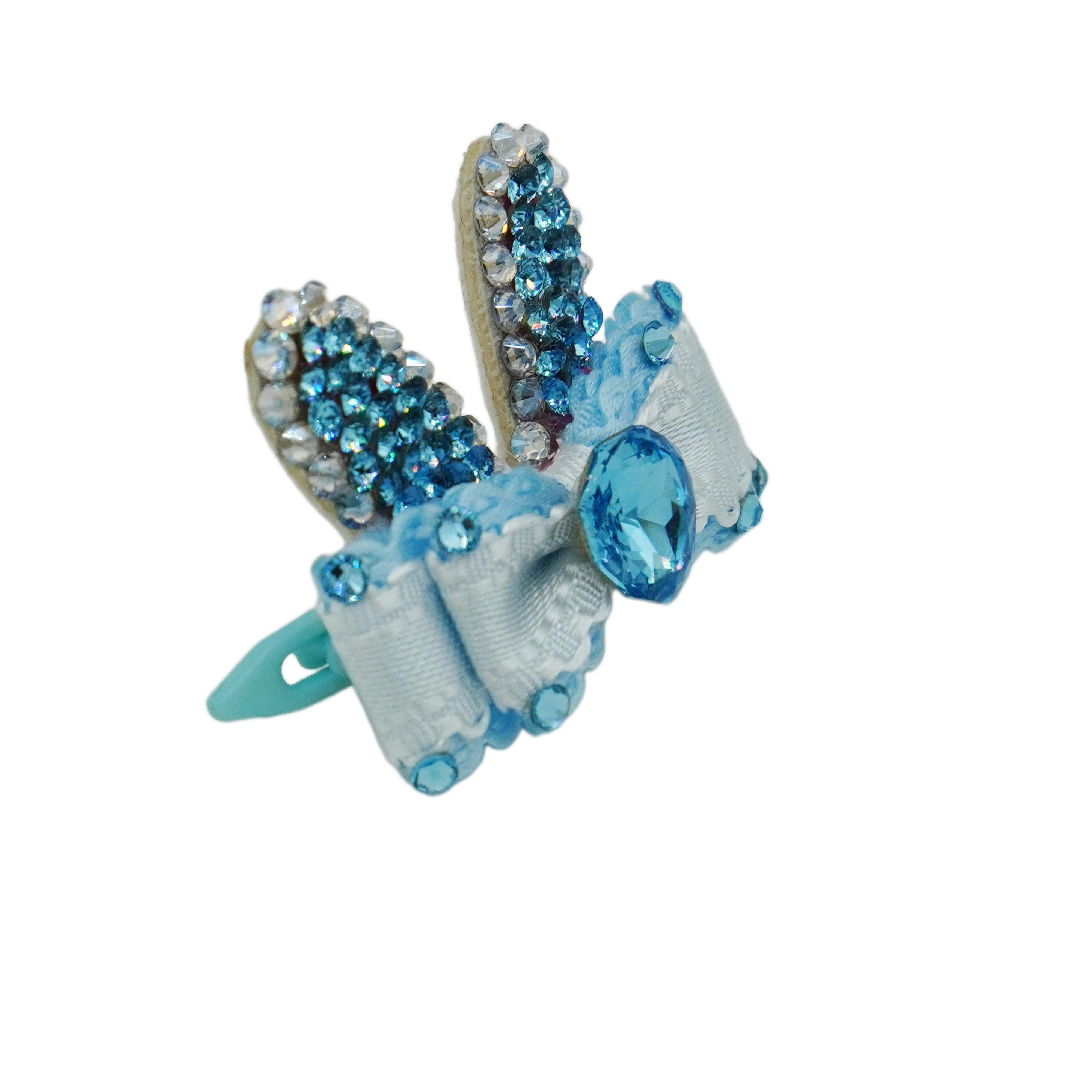 Lunapaw Bunny Ears Luxury Crystal & Fabric Bow Top Clip TP2021