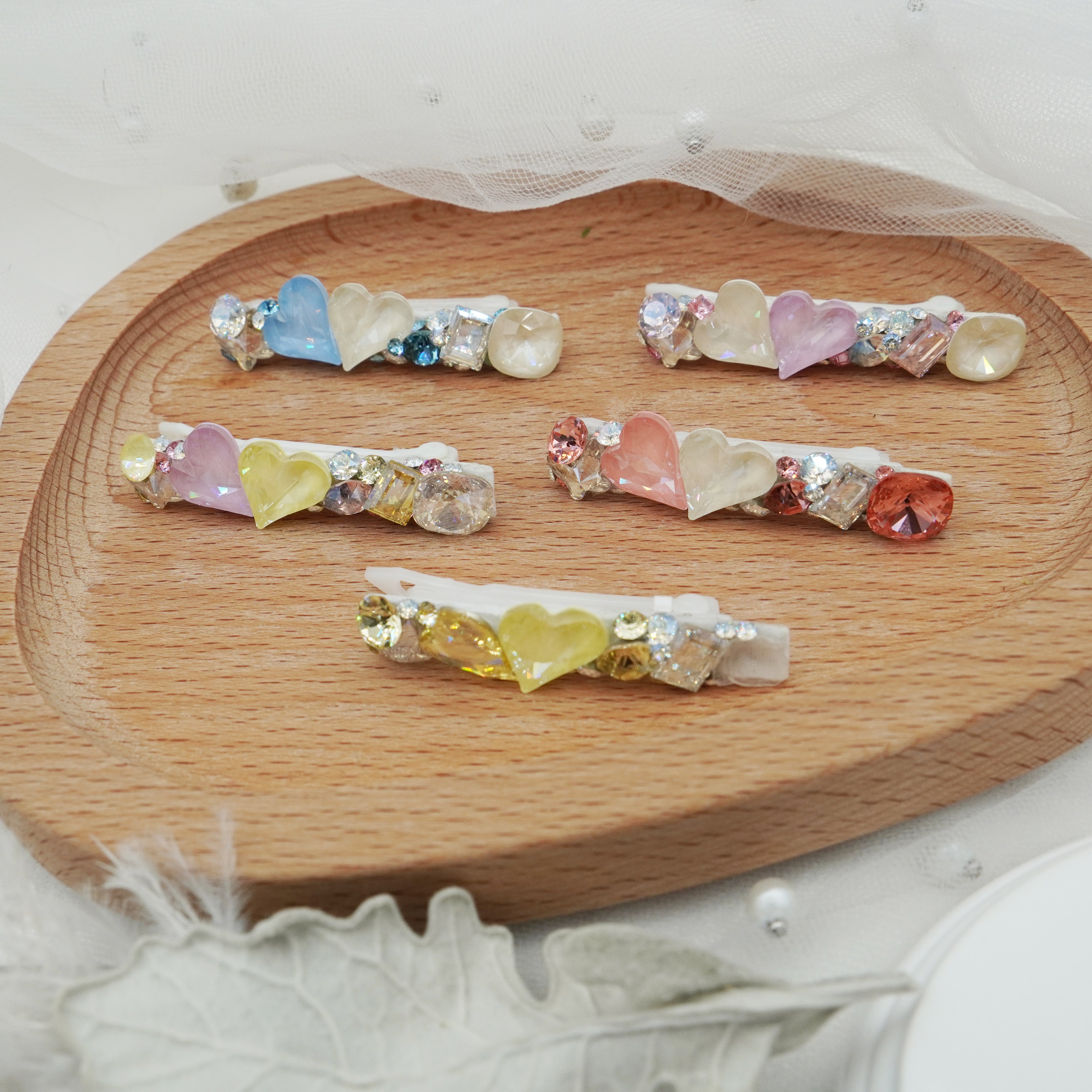 Lunapaw Double Heart Bar Luxury Crystal Top Clip TP36