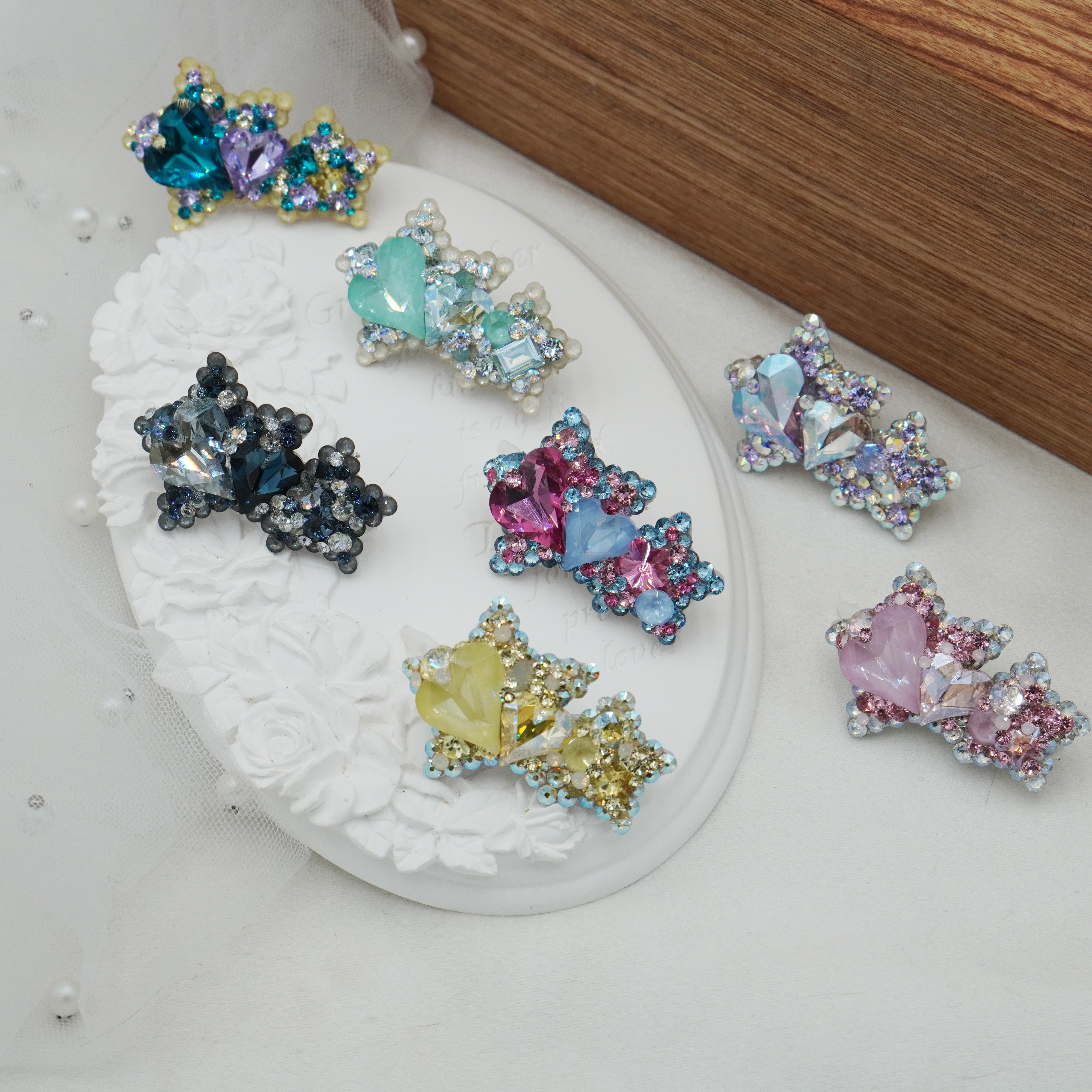 Lunapaw Double Star & Double Heart Luxury Crystal Top Clip TP20