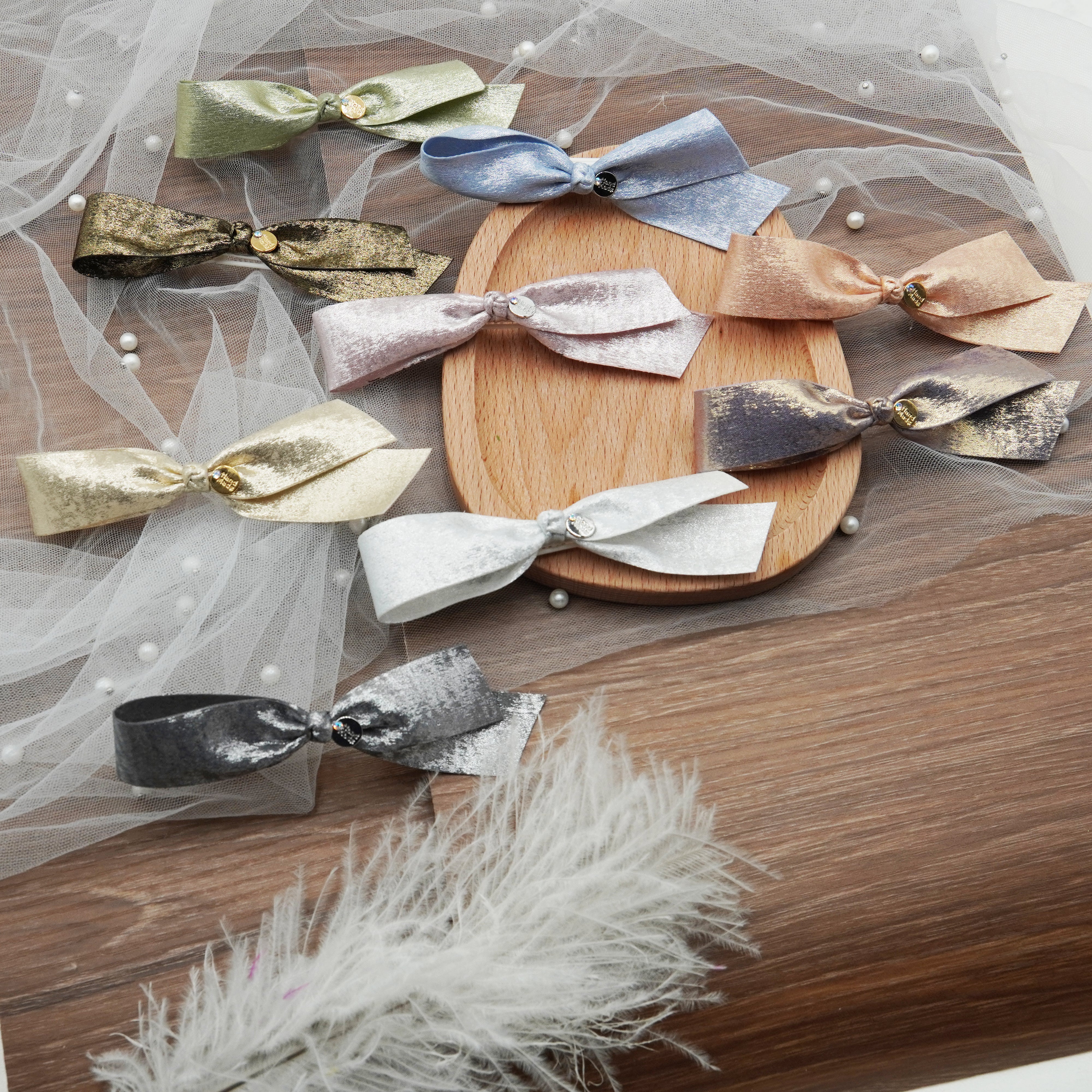 Lunapaw Gold & Silver Foil-Coated Ribbon Streamer Bow Fabric Top Clip TP2020