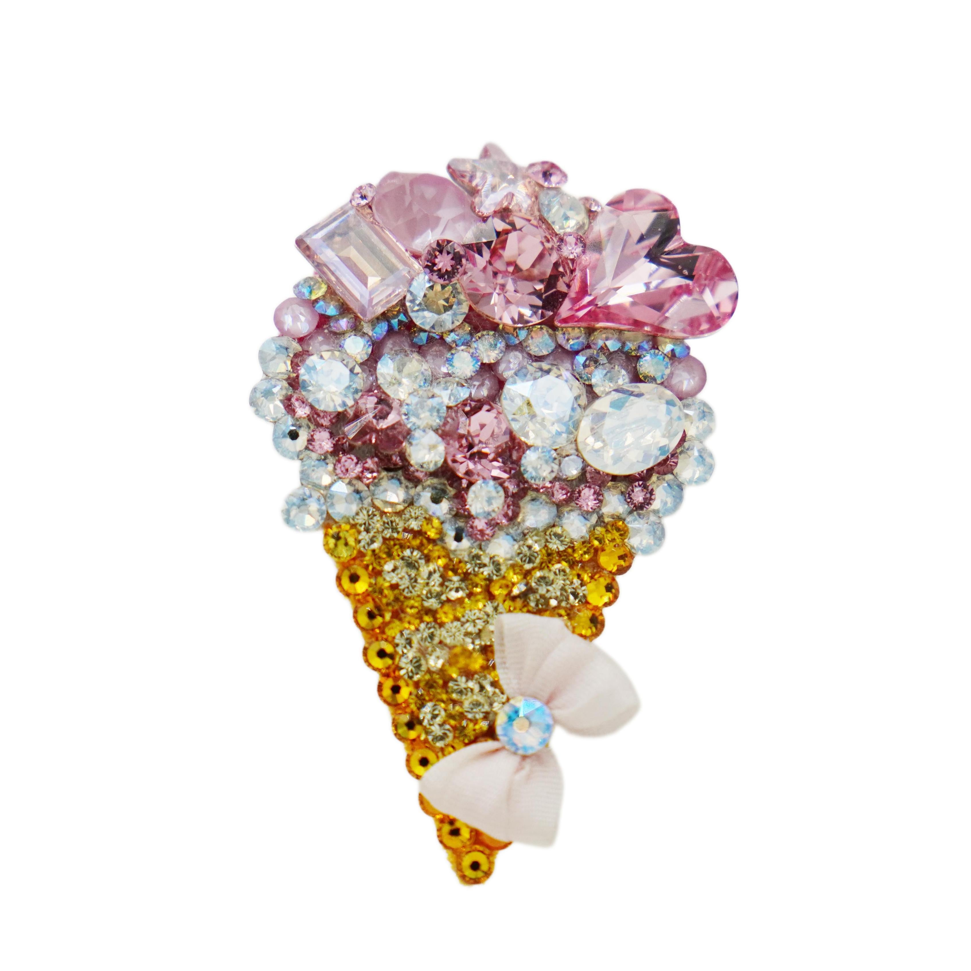 Lunapaw Rock Candy Heart Ice Cream Cone Luxury Crystal Top Clip TP30