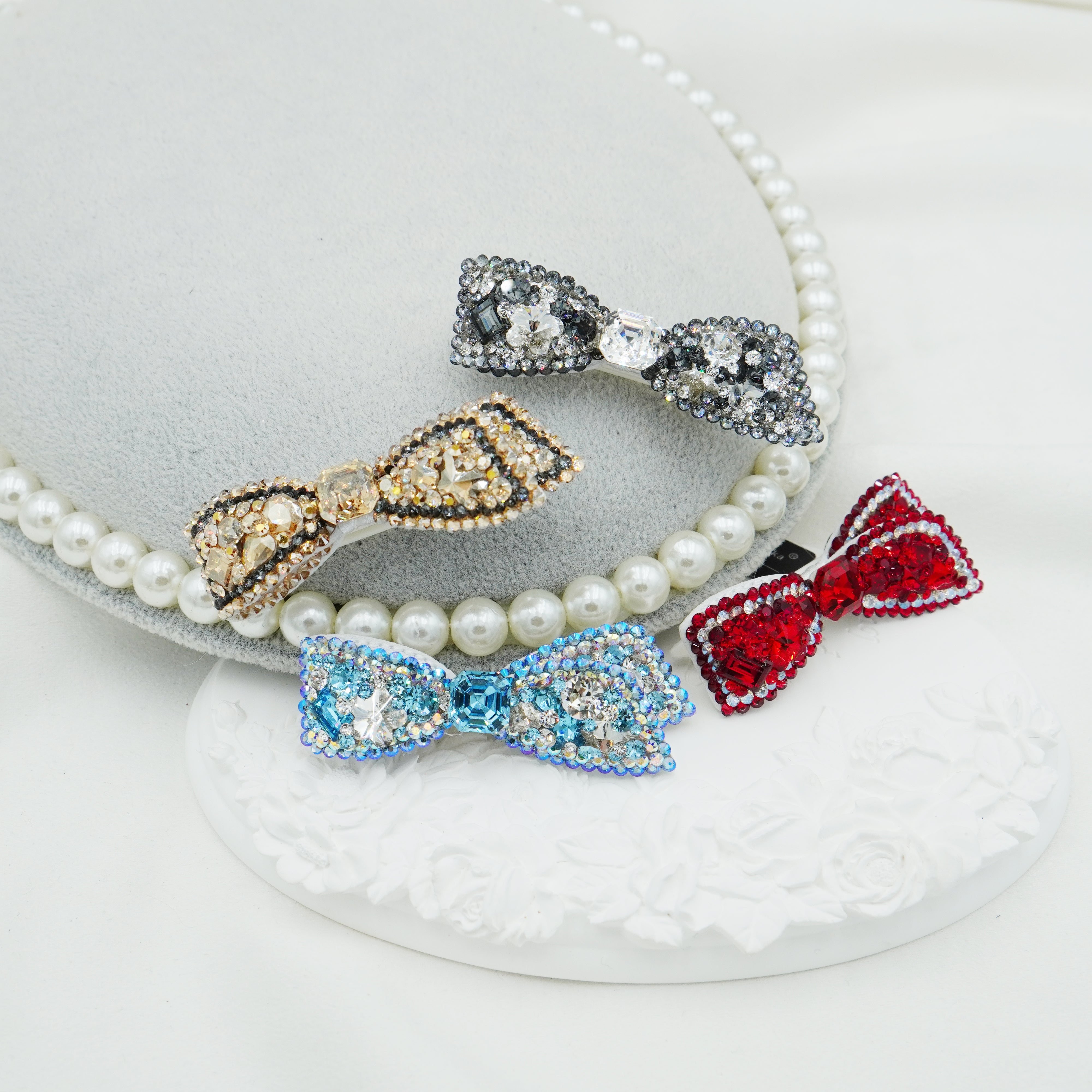 Lunapaw Structured 3D Double-Layer Ribbon Bow Luxury Crystal Top Clip TP31