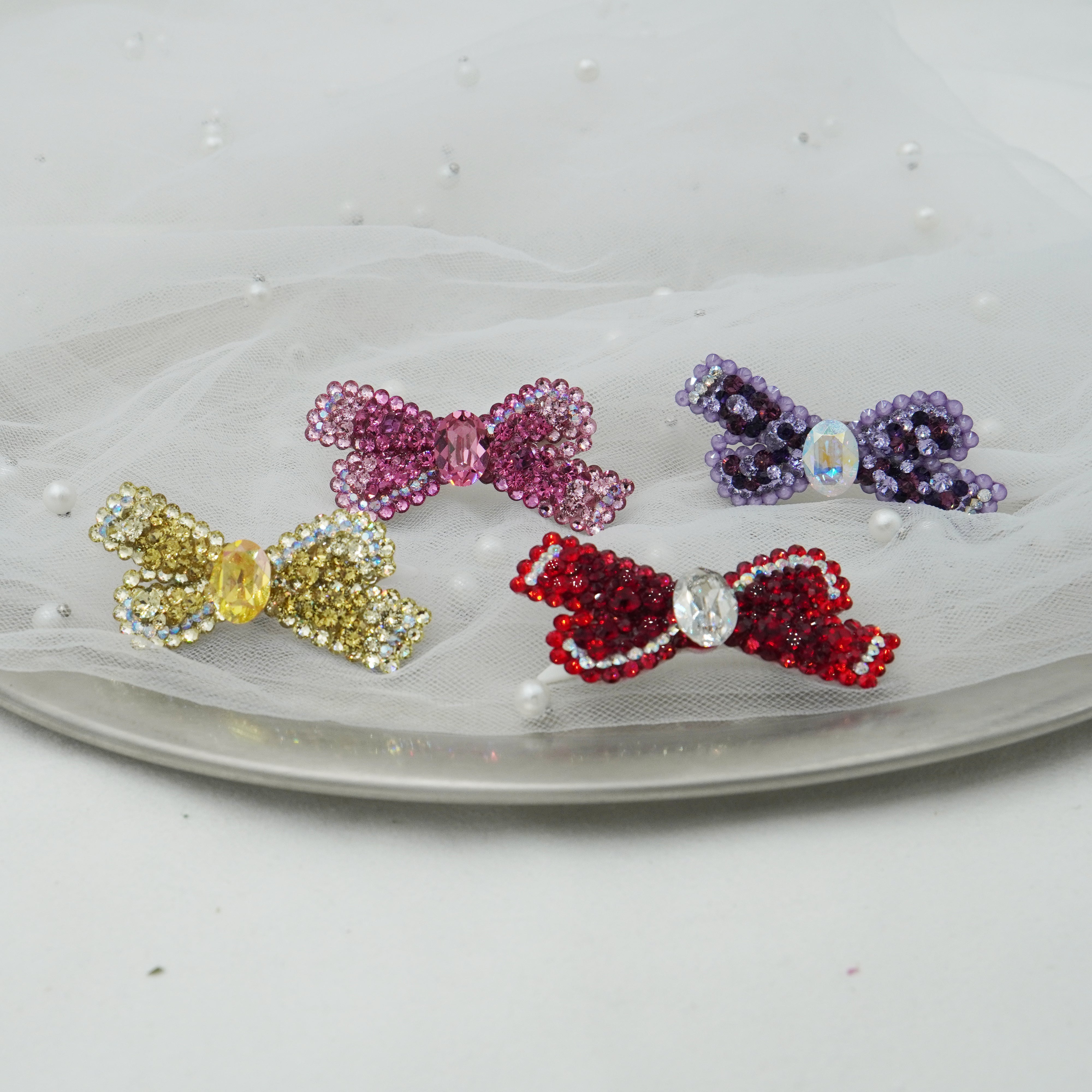 Lunapaw Structured Star Ribbon Bow Luxury Crystal Top Clip TP15