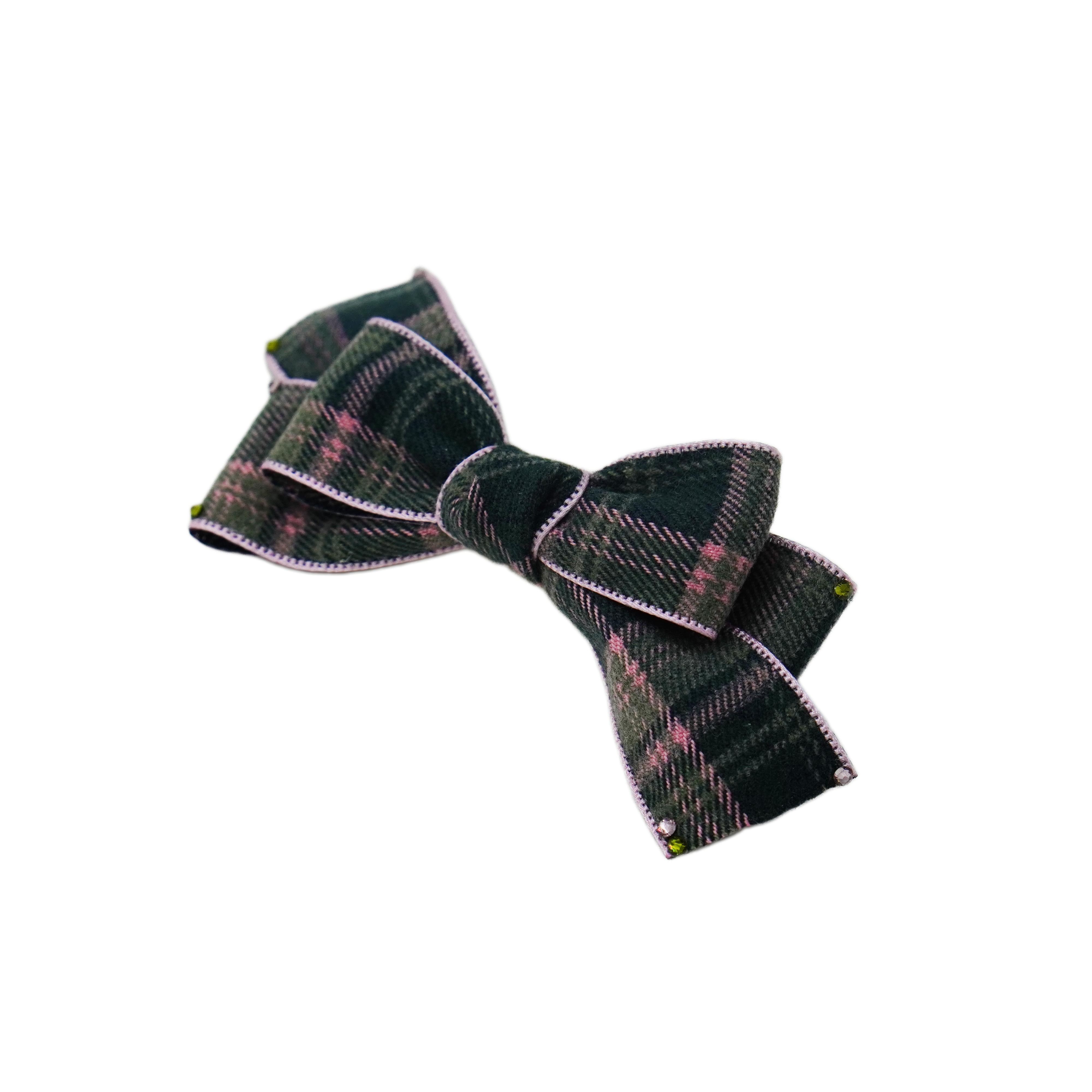 Lunapaw Tweed Plaid Ribbon-Tail Bow Fabric Top Clip TP2013