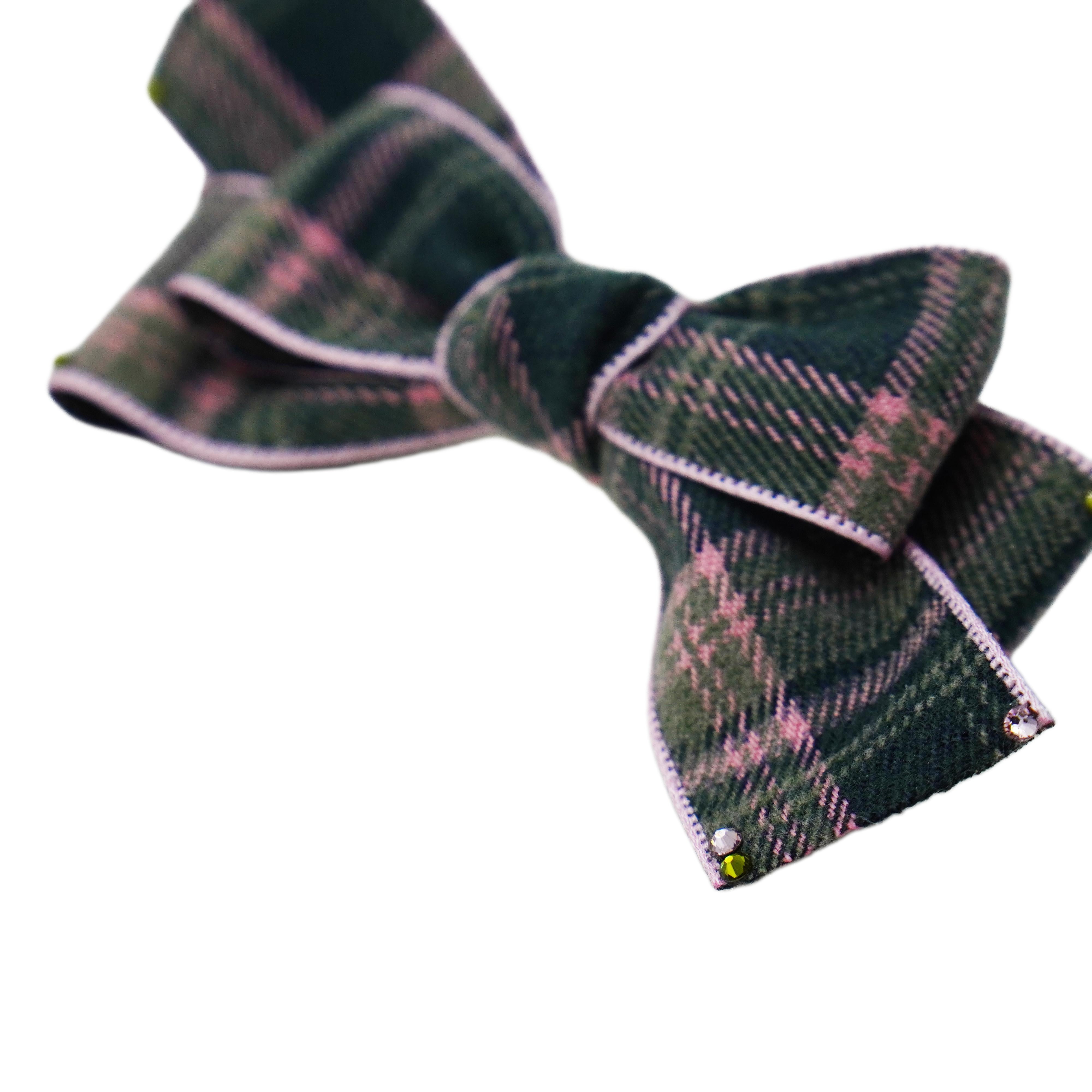 Lunapaw Tweed Plaid Ribbon-Tail Bow Fabric Top Clip TP2013