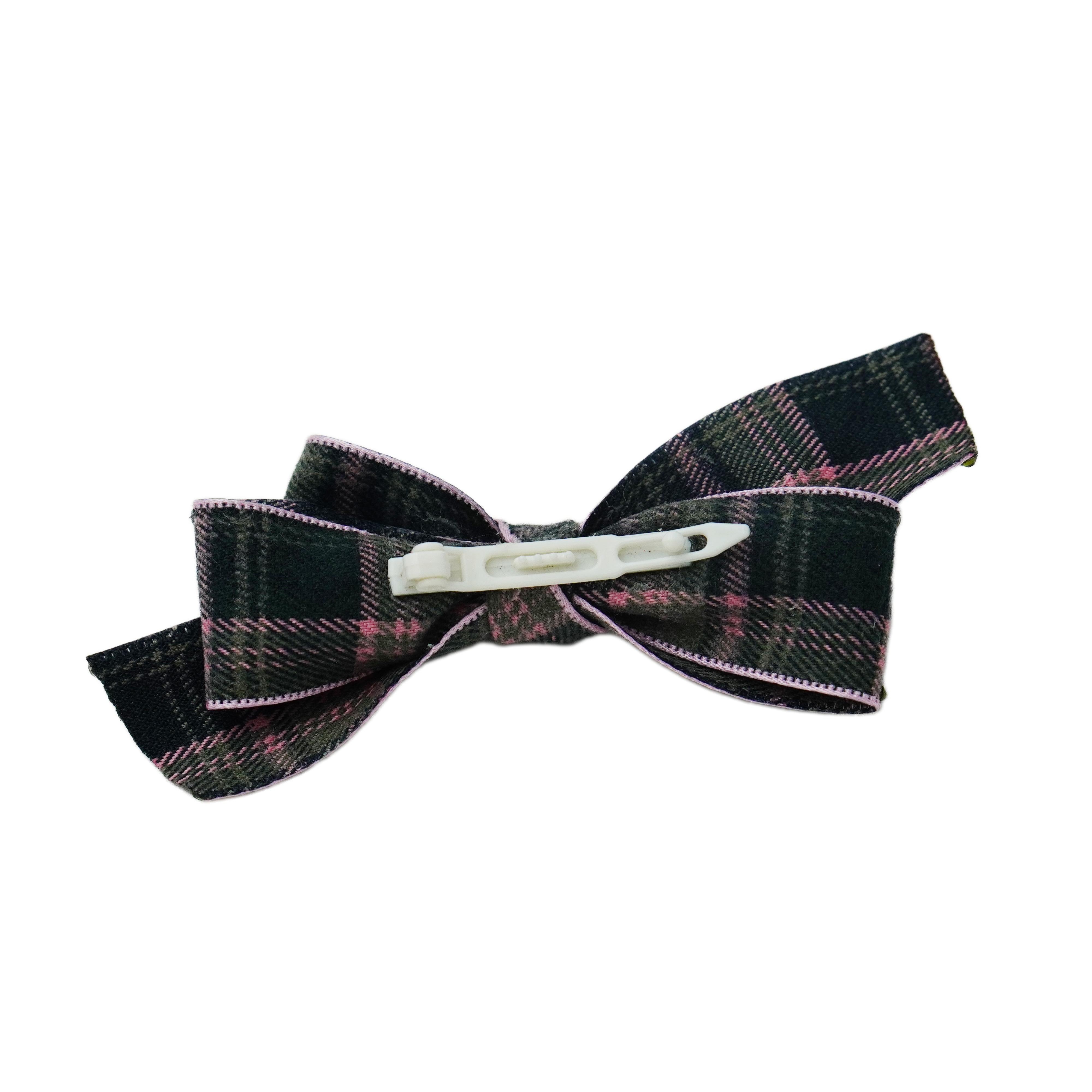 Lunapaw Tweed Plaid Ribbon-Tail Bow Fabric Top Clip TP2013