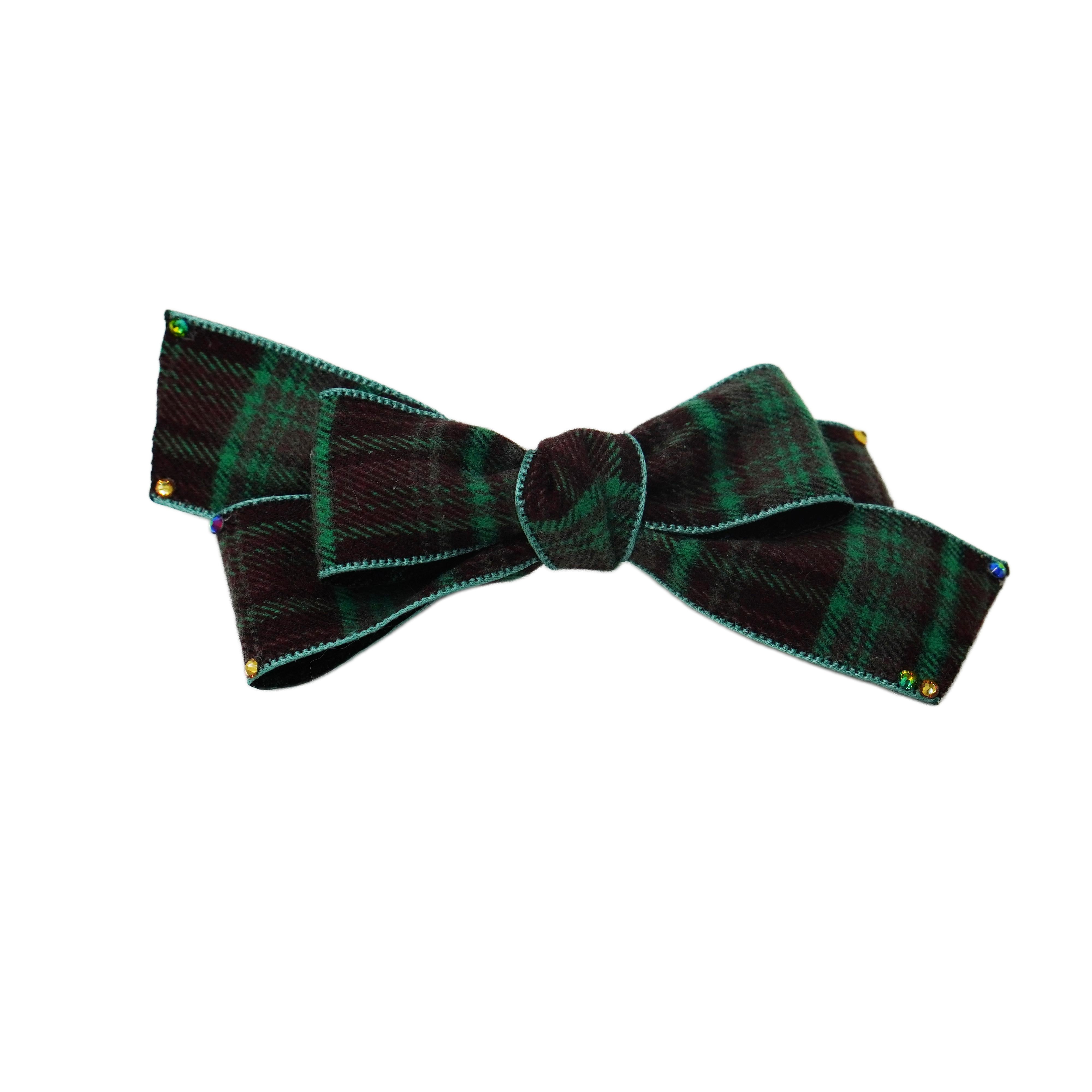 Lunapaw Tweed Plaid Ribbon-Tail Bow Fabric Top Clip TP2013