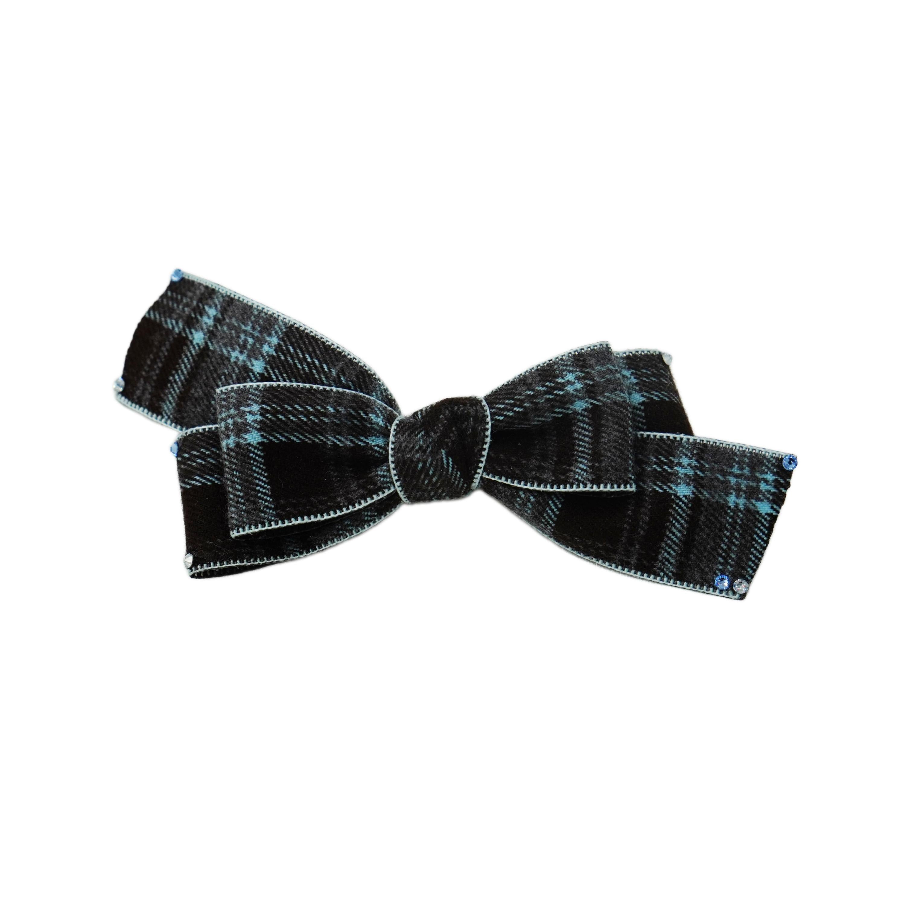 Lunapaw Tweed Plaid Ribbon-Tail Bow Fabric Top Clip TP2013
