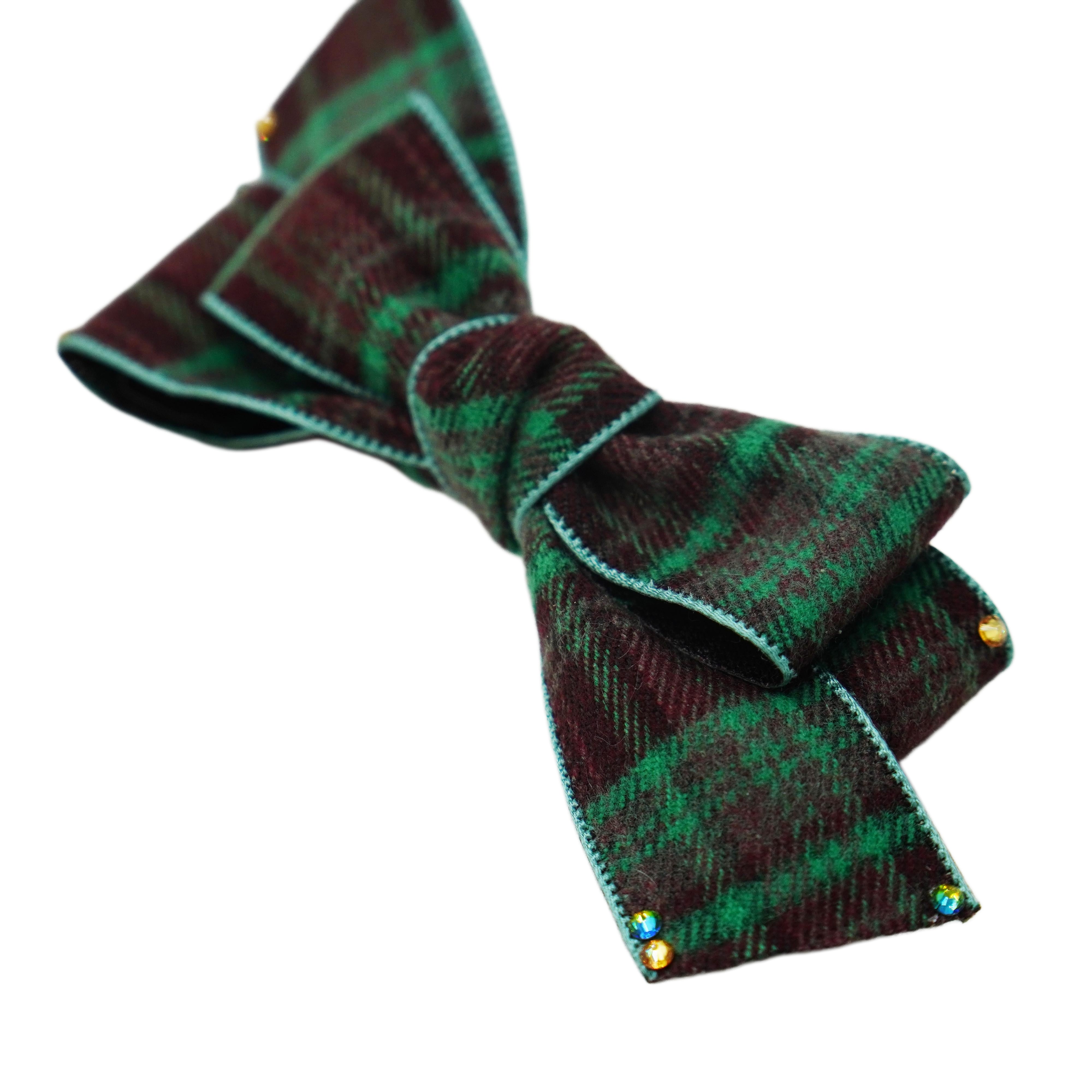 Lunapaw Tweed Plaid Ribbon-Tail Bow Fabric Top Clip TP2013