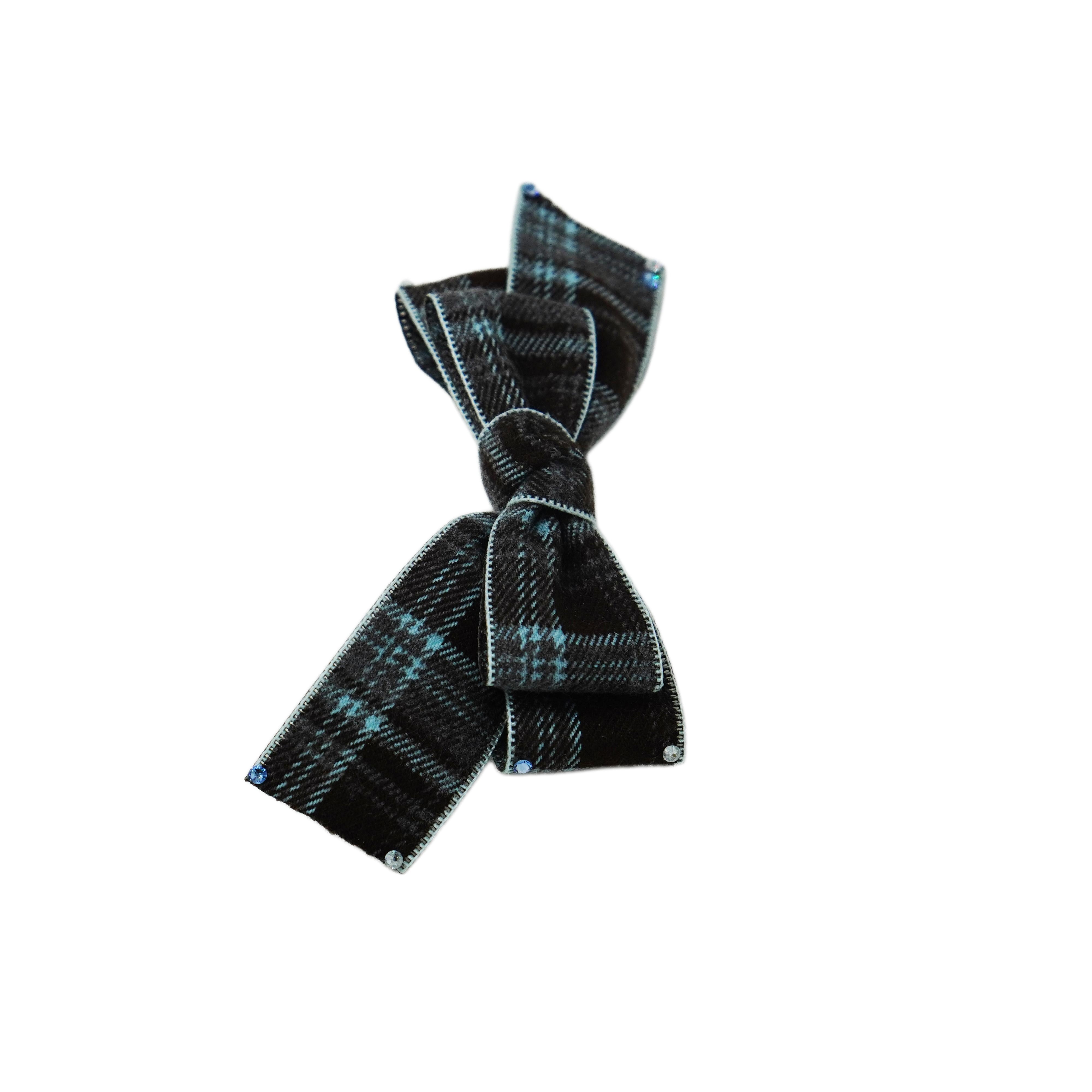 Lunapaw Tweed Plaid Ribbon-Tail Bow Fabric Top Clip TP2013