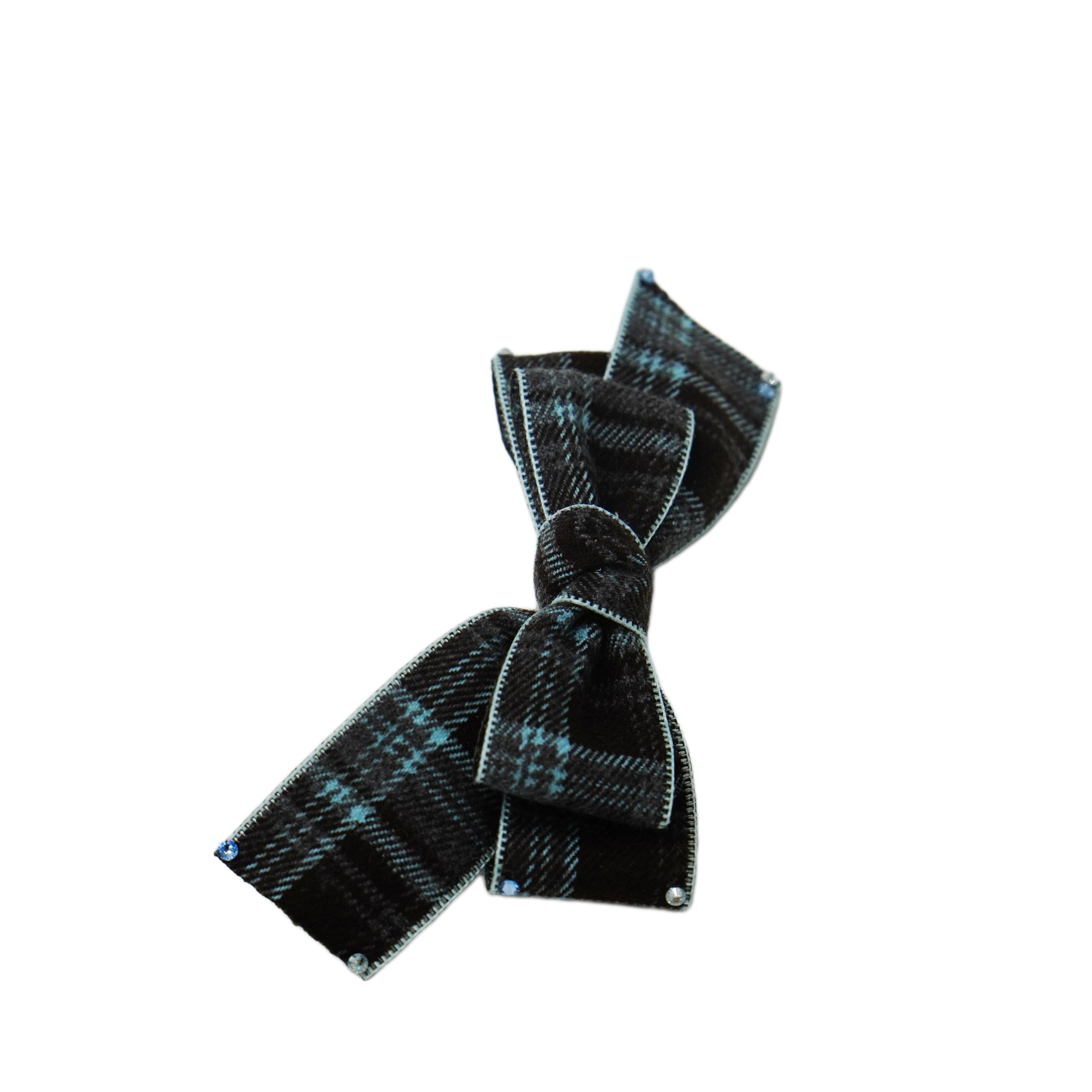 Lunapaw Tweed Plaid Ribbon-Tail Bow Fabric Top Clip TP2013