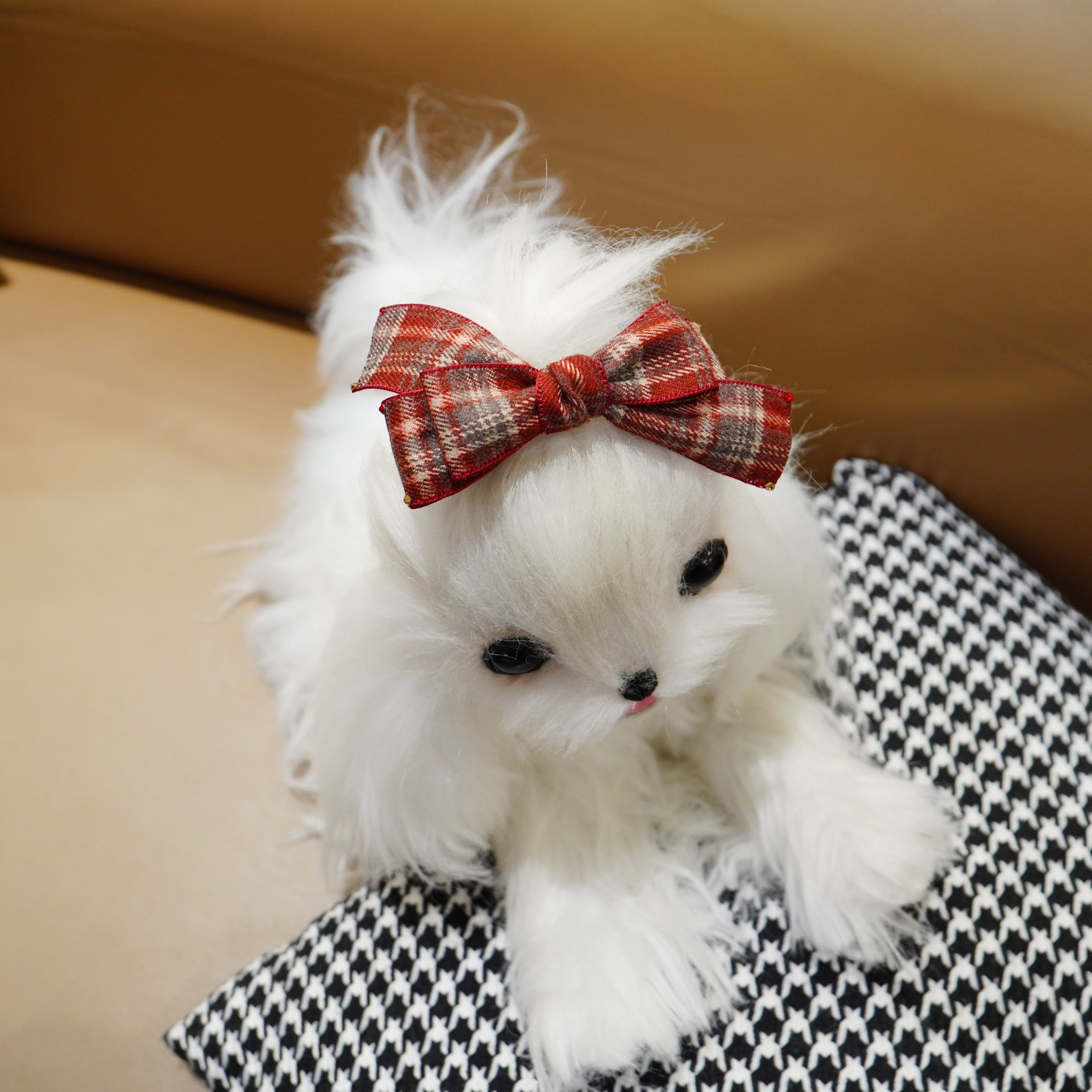 Lunapaw Tweed Plaid Ribbon-Tail Bow Fabric Top Clip TP2013