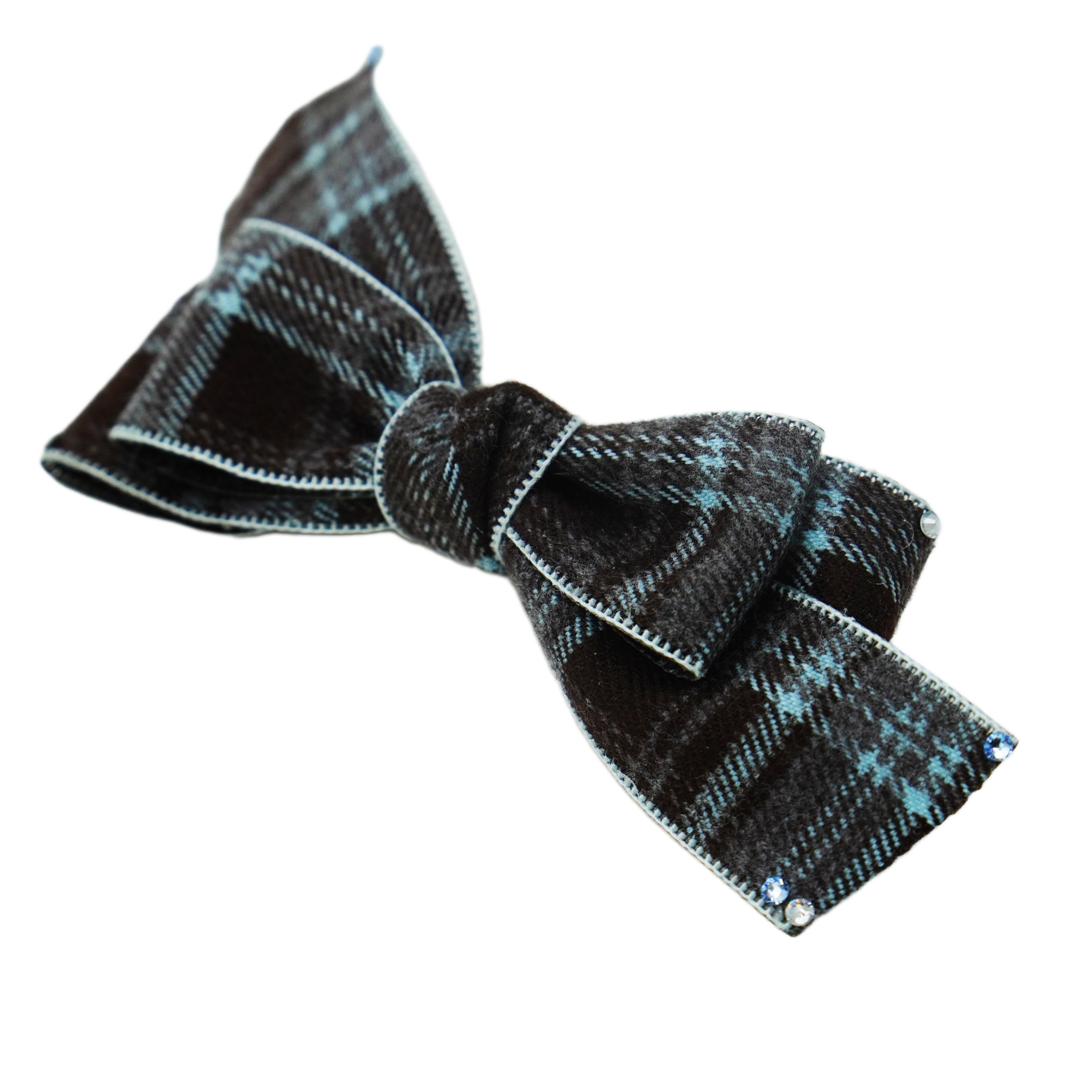 Lunapaw Tweed Plaid Ribbon-Tail Bow Fabric Top Clip TP2013