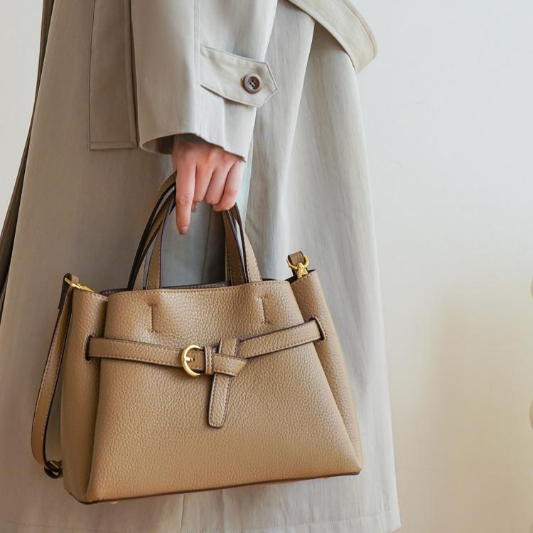 Lychee-Grain Belted Top Handle Bag CJ40