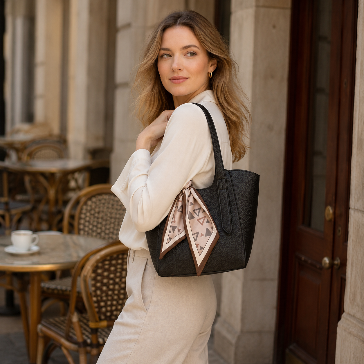 Maëlle Silk-Scarf Leather Mini Tote MT21