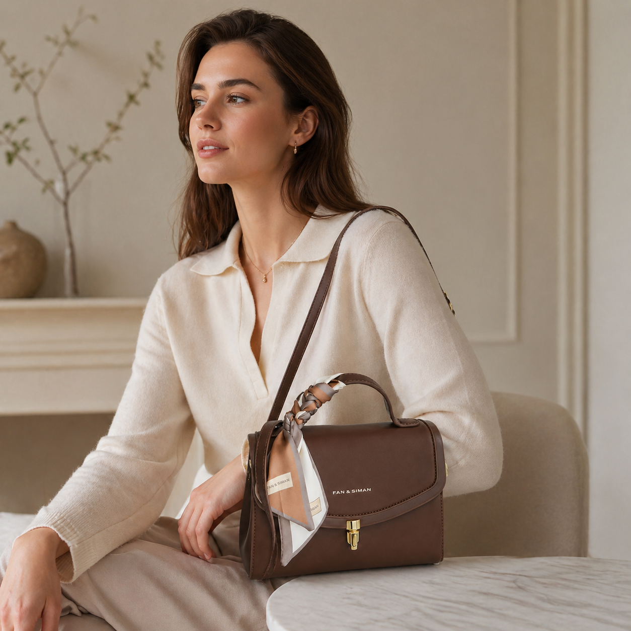 Nappa-Grain Flap Shoulder Bag CJ113