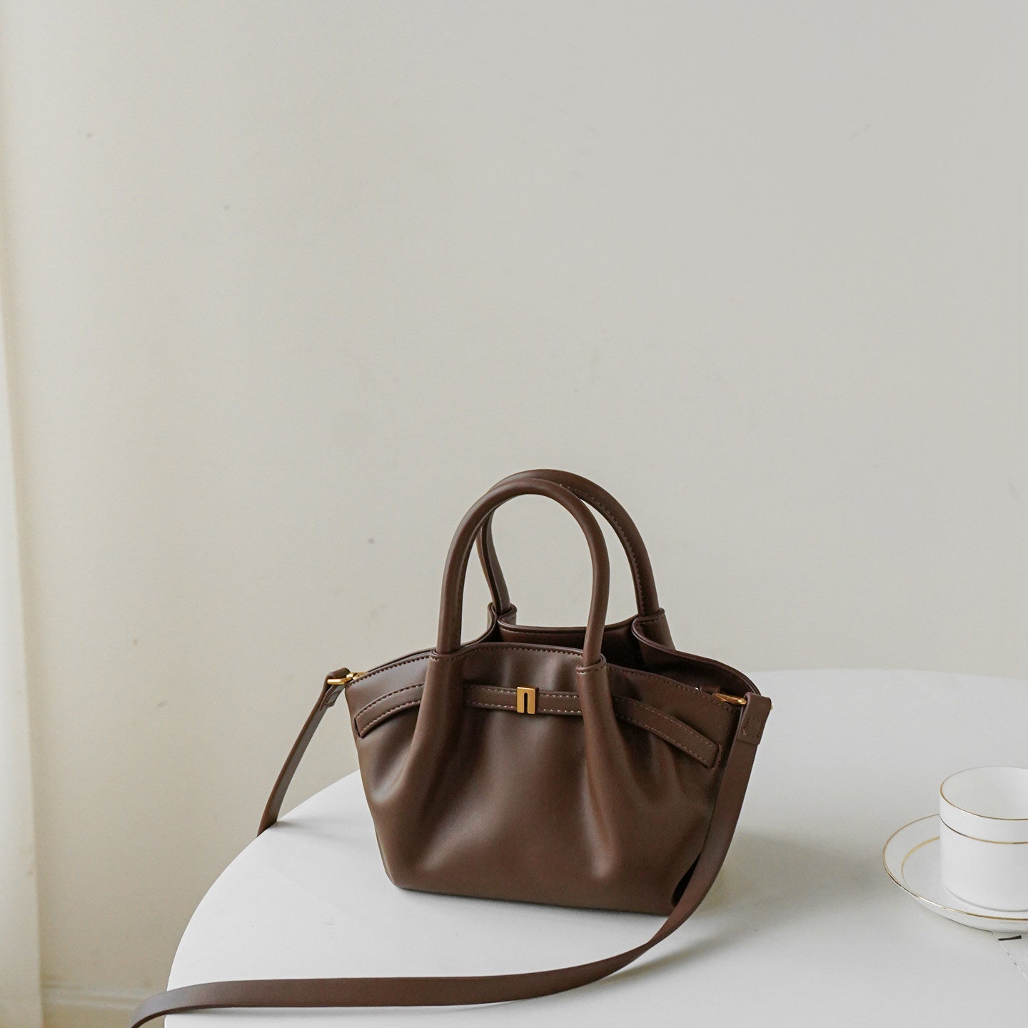 Nappa-Grain Structured Bucket Bag CJ312