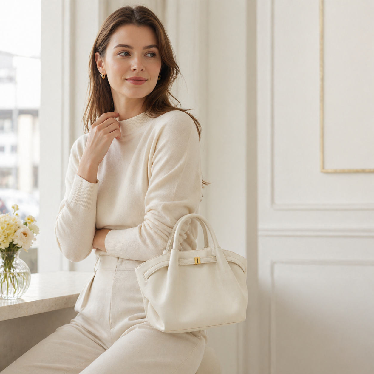Nappa-Grain Structured Bucket Bag CJ312