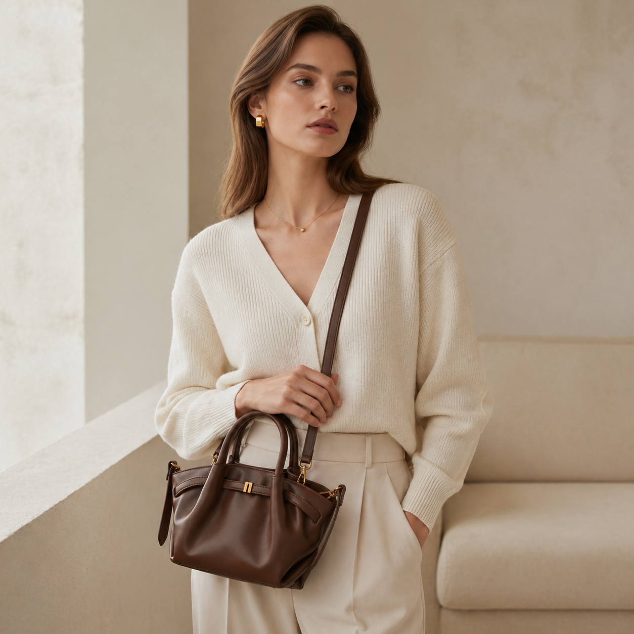 Nappa-Grain Structured Bucket Bag CJ312