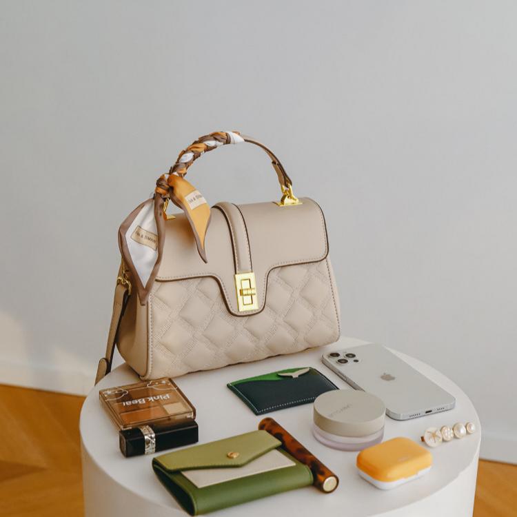 Celina Quilted Lambskin-Feel Top Handle Bag with Silk Scarf DW80