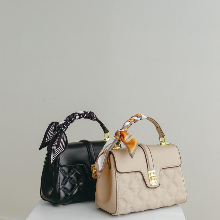 Celina Quilted Lambskin-Feel Top Handle Bag with Silk Scarf DW80