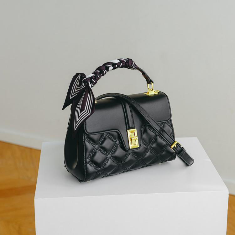 Celina Quilted Lambskin-Feel Top Handle Bag with Silk Scarf DW80