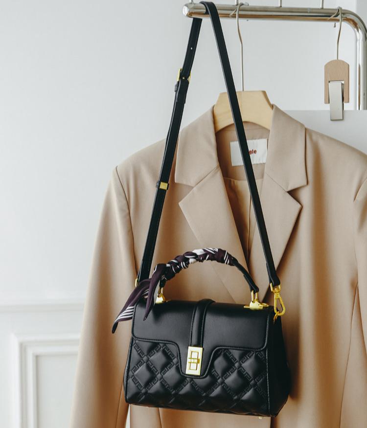 Celina Quilted Lambskin-Feel Top Handle Bag with Silk Scarf DW80