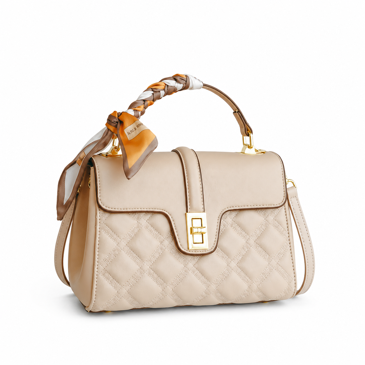 Celina Quilted Lambskin-Feel Top Handle Bag with Silk Scarf DW80
