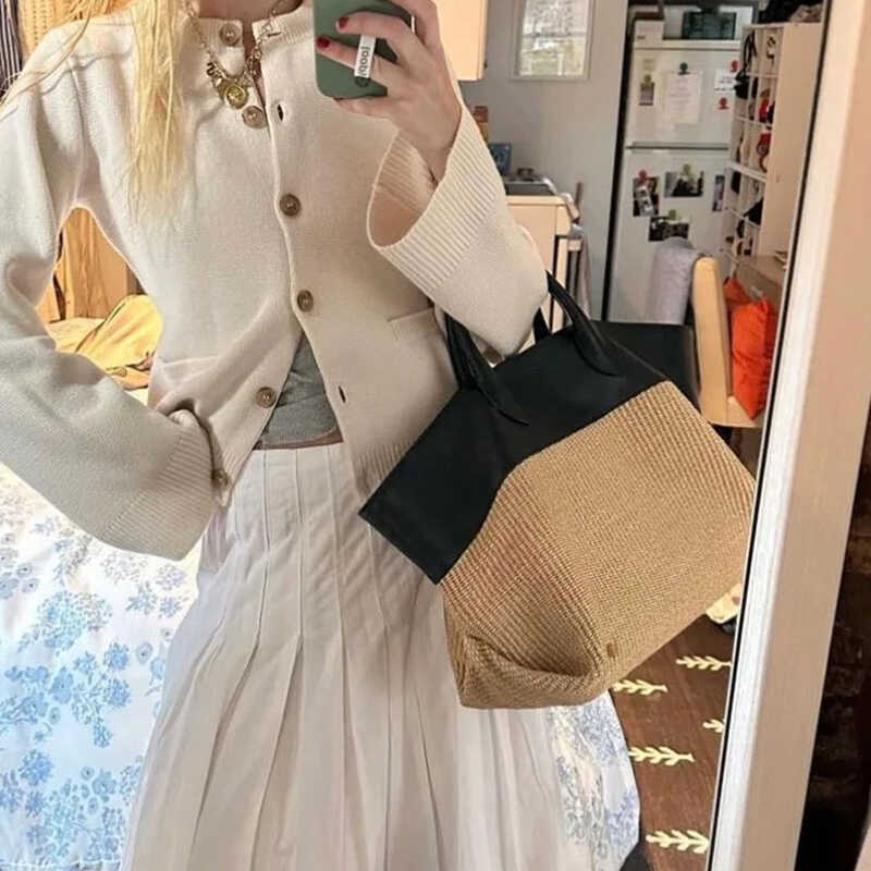 Riviera Raffia Leather-Trim Tote Bag RT63