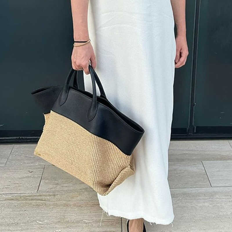 Riviera Raffia Leather-Trim Tote Bag RT63