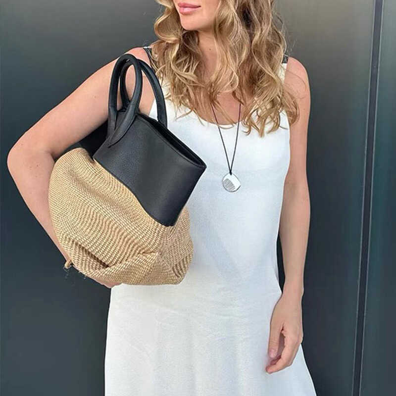 Riviera Raffia Leather-Trim Tote Bag RT63