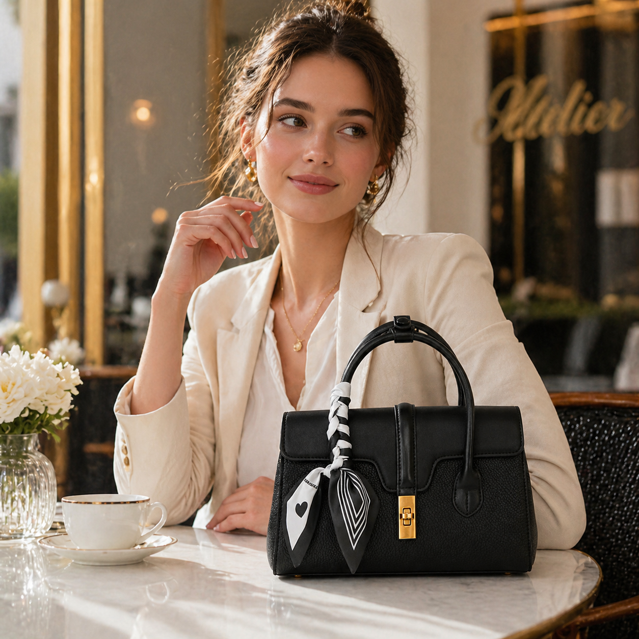 Sculpted Soft-Grain Top Handle Bag TY106