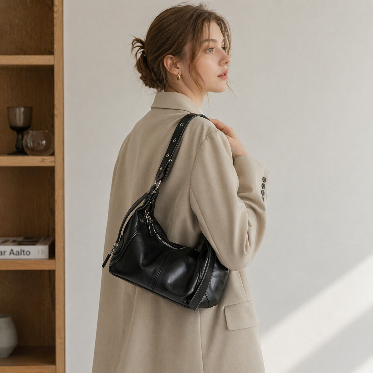 Soft Crescent Bag in Smooth Vegan Leather DW60