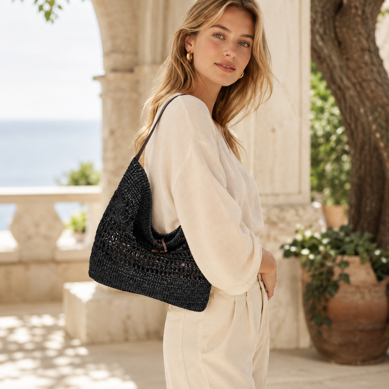 Solana Woven Hobo Shoulder Bag CT56