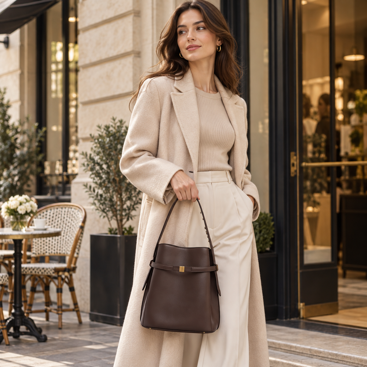 Vivienne Leather Bucket Tote Bag BK42